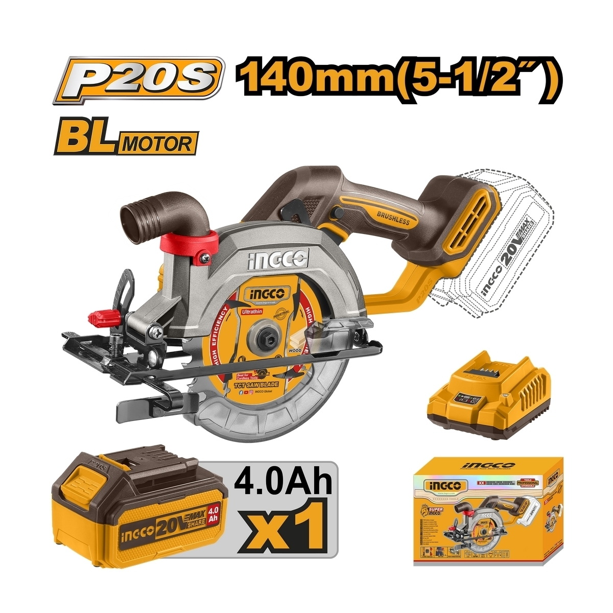 INGCO CSLI14021 เลื่อยวงเดือนไร้สาย 5" 20V แบตx1