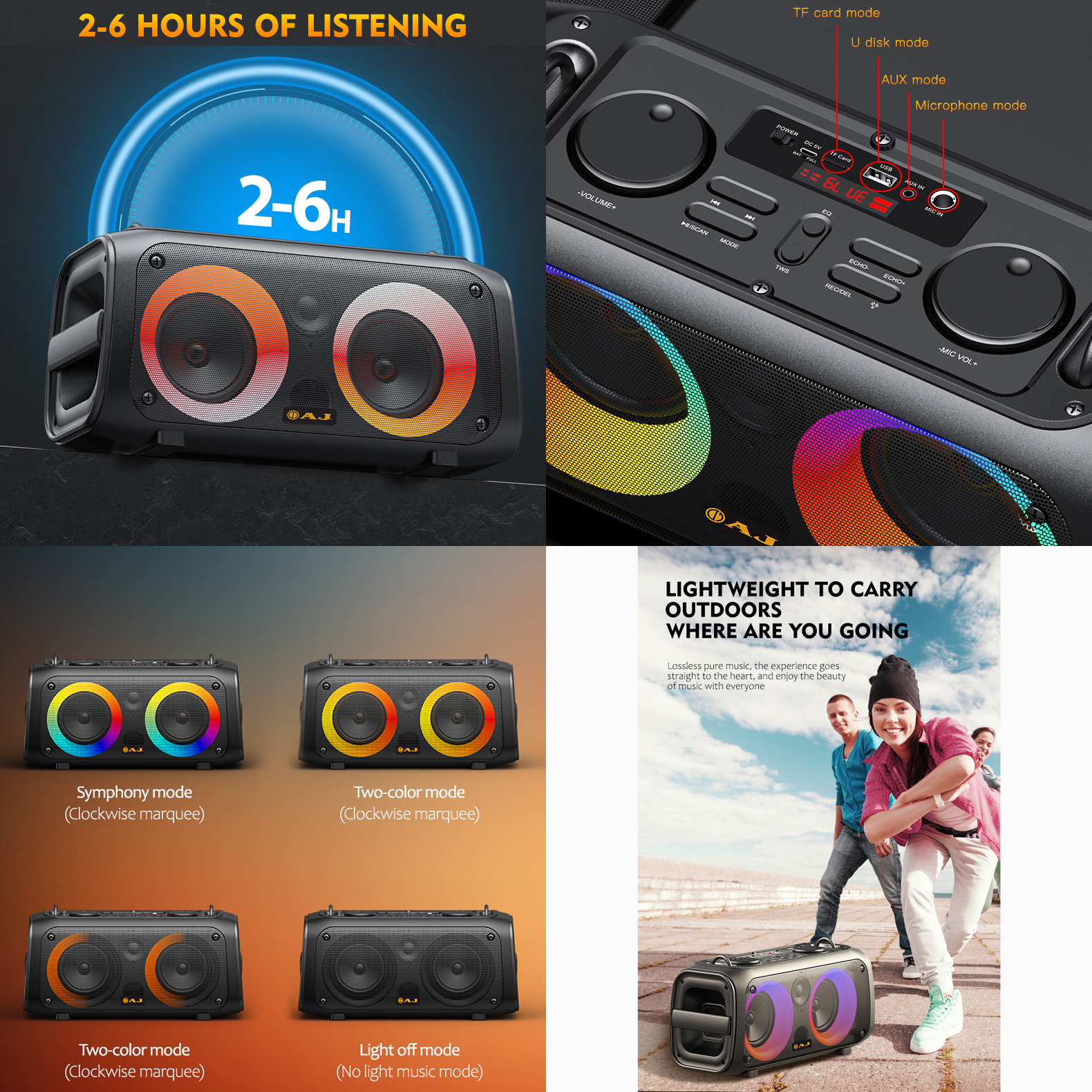 AJ ลำโพงบลูทูธ รุ่น BOM-87W กำลังขับ 60วัตต์ แถมฟรี!ไมค์ลอย ไฟ LED เปิด-ปิดได้ รับประกัน 1 ปี