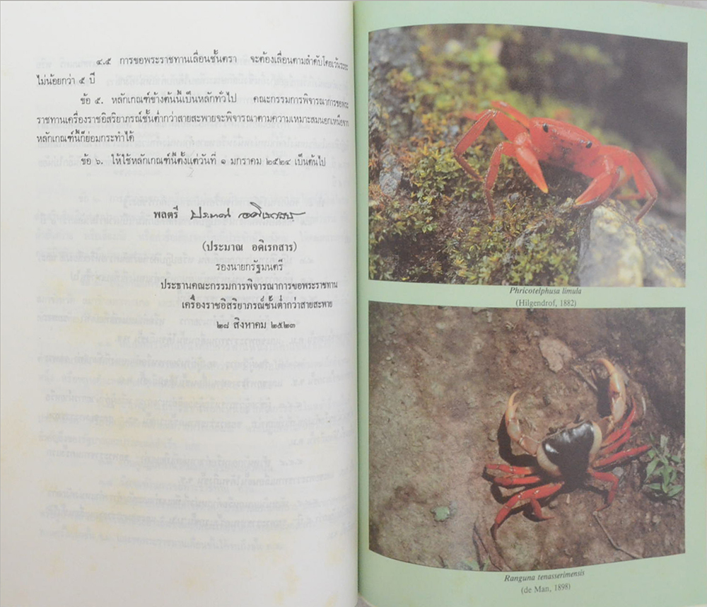 รศ.นพ.ประพันธ์ จิตต์จำนงค์ (เครื่องราชอิสริยาภรณ์-ปูน้ำจืดในประเทศไทย)