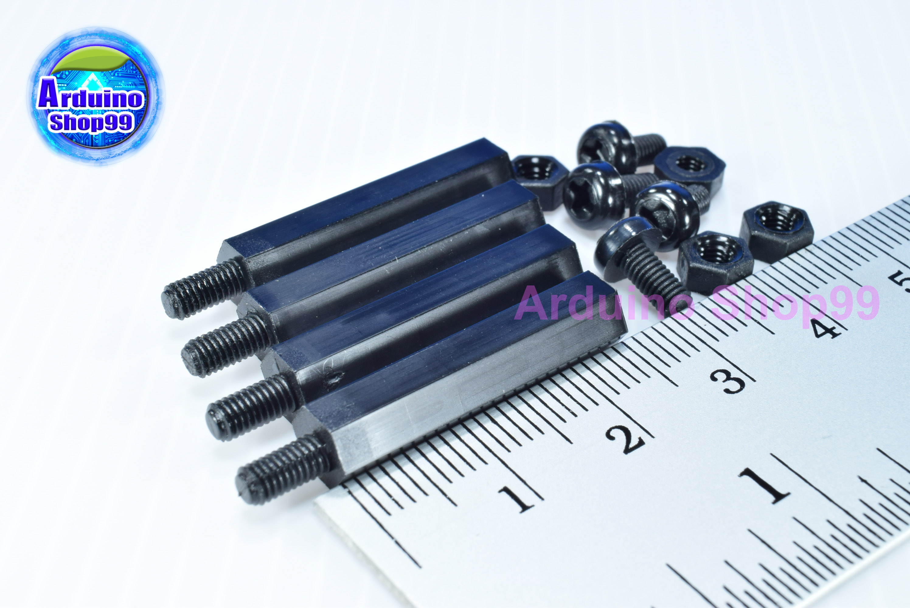 M3*25+6 Column single head Black ( 1 ชุด 4 ตัว )+น๊อตหัวกลมพลาสติก