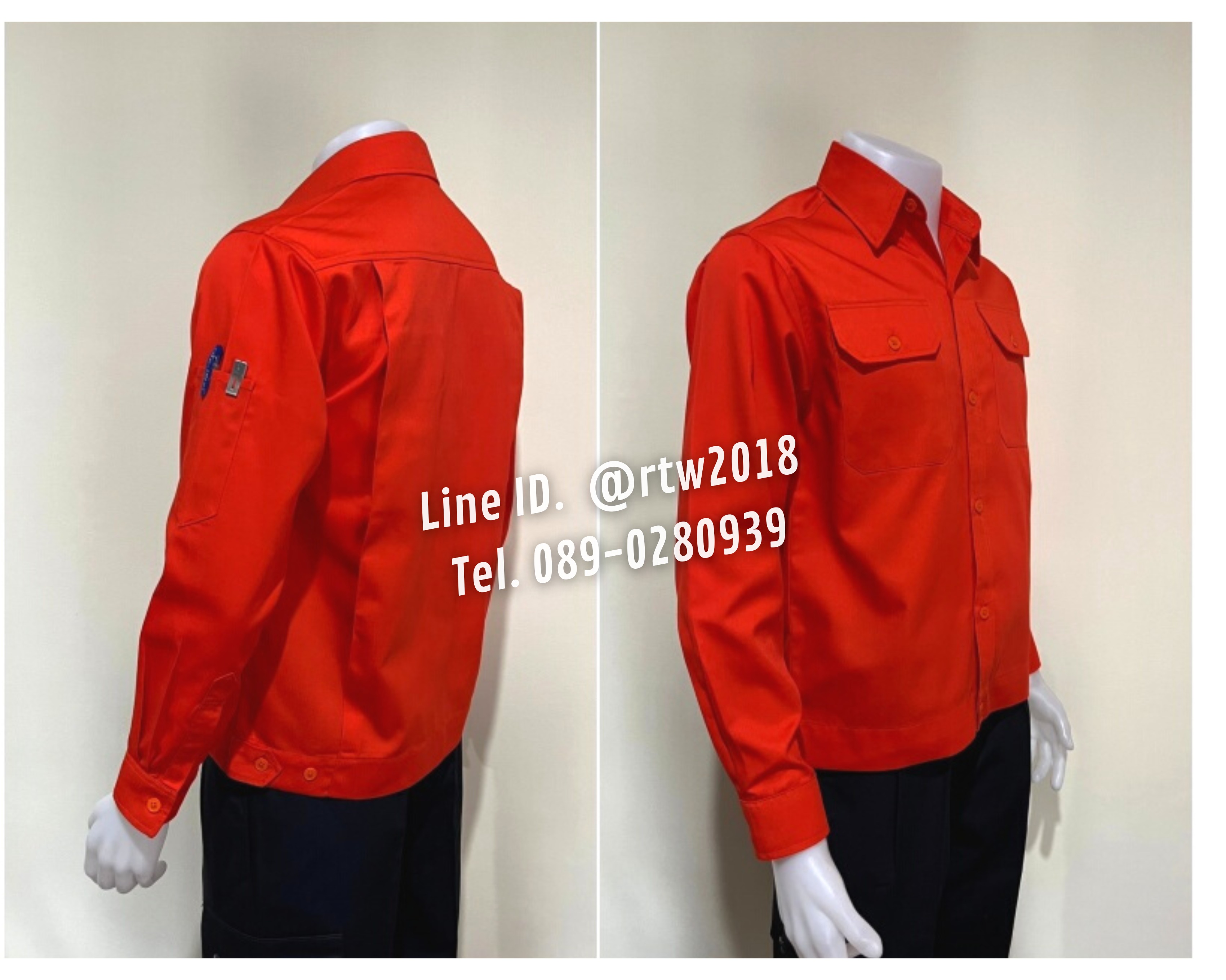 รหัส AฺB1.5 : เสื้อช่างแขนยาวผ้าคอมทวิวสีส้มล้วน