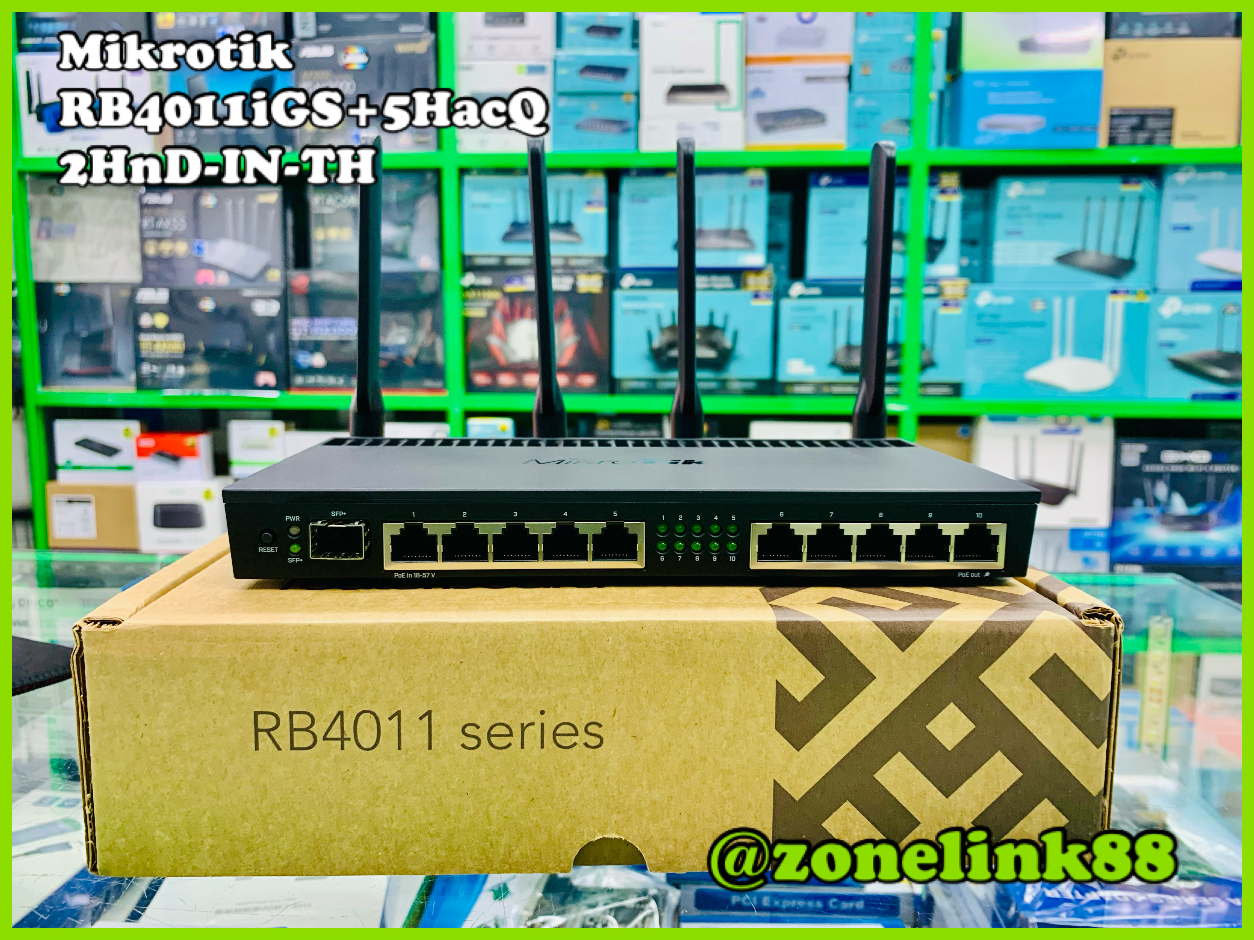 RB4011iGS+5HacQ2HnD-IN Powerful 10xGigabit port router with a Quad-core 1.4Ghz CPU, 1GB RAM, SFP+ 10Gbps cage, dual band 2.4GHz / 5GHz 4x4 MIMO 802.11a/b/g/n/ac wireless and desktop case