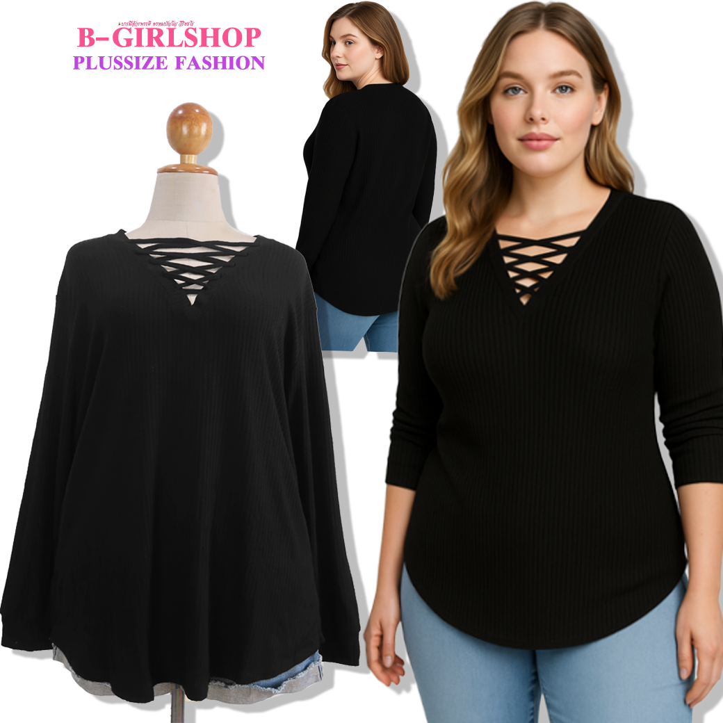 Ha6633 *แบรนด์นอก Torrid* ไซส์ 4 เสื้อสาวอวบผ้ายืดเนื้อวาฟเฟิลสีดำ คอวีสานช่วงคอเก๋ ผ้าไม่ร้อน ไม่หนาใส่ได้ตลอดยืดเยอะมาก รอบอก 60 ยืด 64 วงแขน 29 - 36 ชาย 64 - 72 ยาว 31 นิ้ว