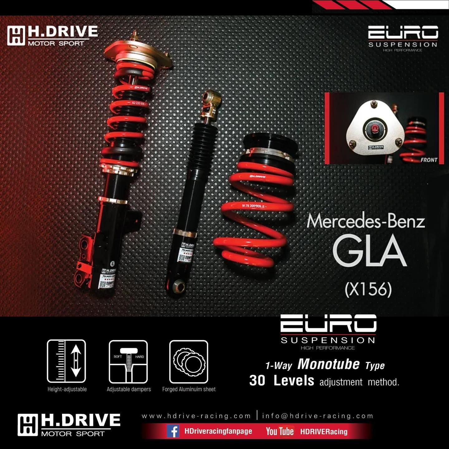 โช๊ค H.DRIVE รุ่น EURO SPEC เป็นโช๊คที่ถูกออกแบบ มาสำหรับ BENZ GLA X156