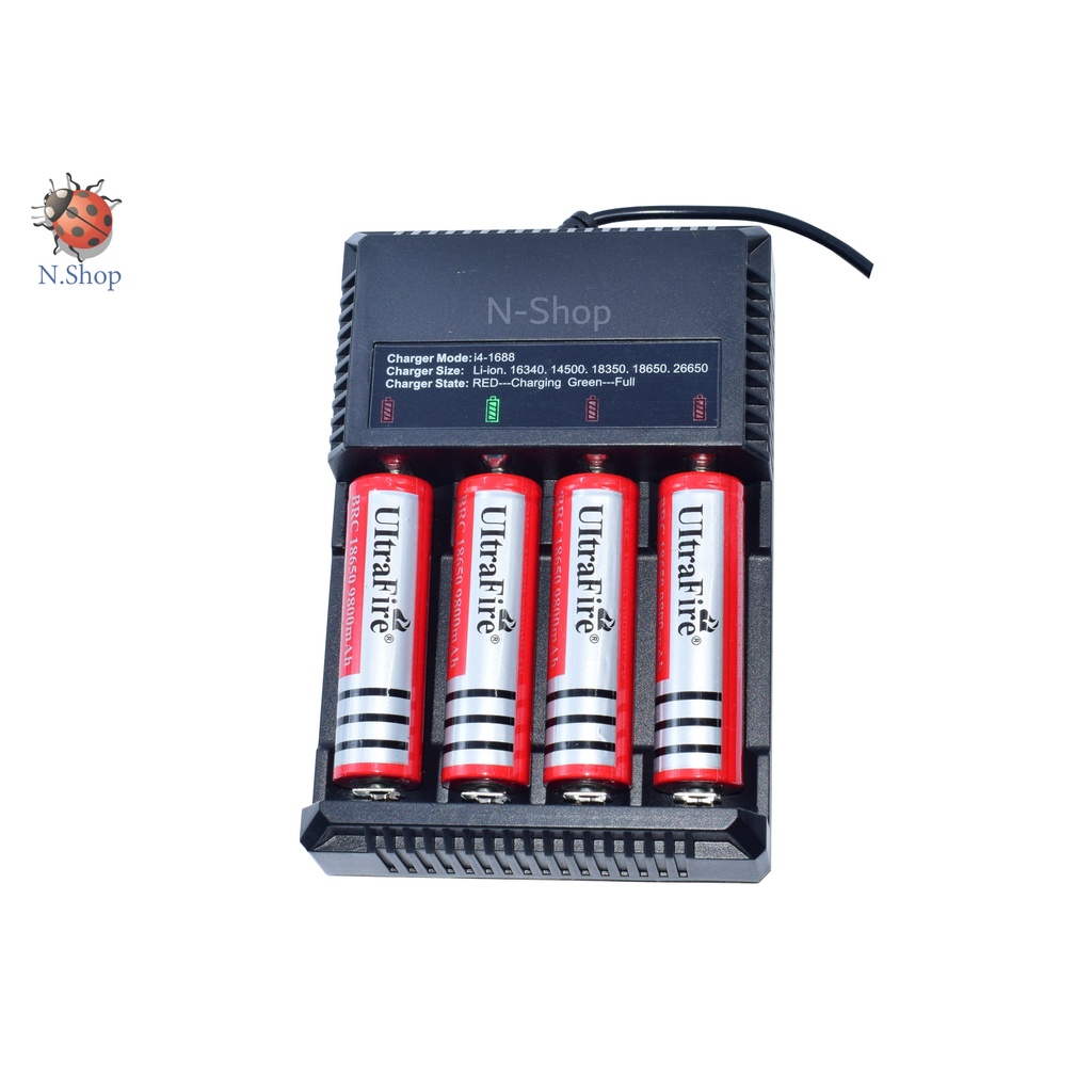 แท่นชาร์ต ถ่านชาร์ต(ชนิด 4 ช่อง) 14500/16340/18650/18350/26650 ขนาด 4 ก้อน ชนิดมีสายไฟ USB plug(จำนวน 1 ชิ้นไม่มีถ่าน)