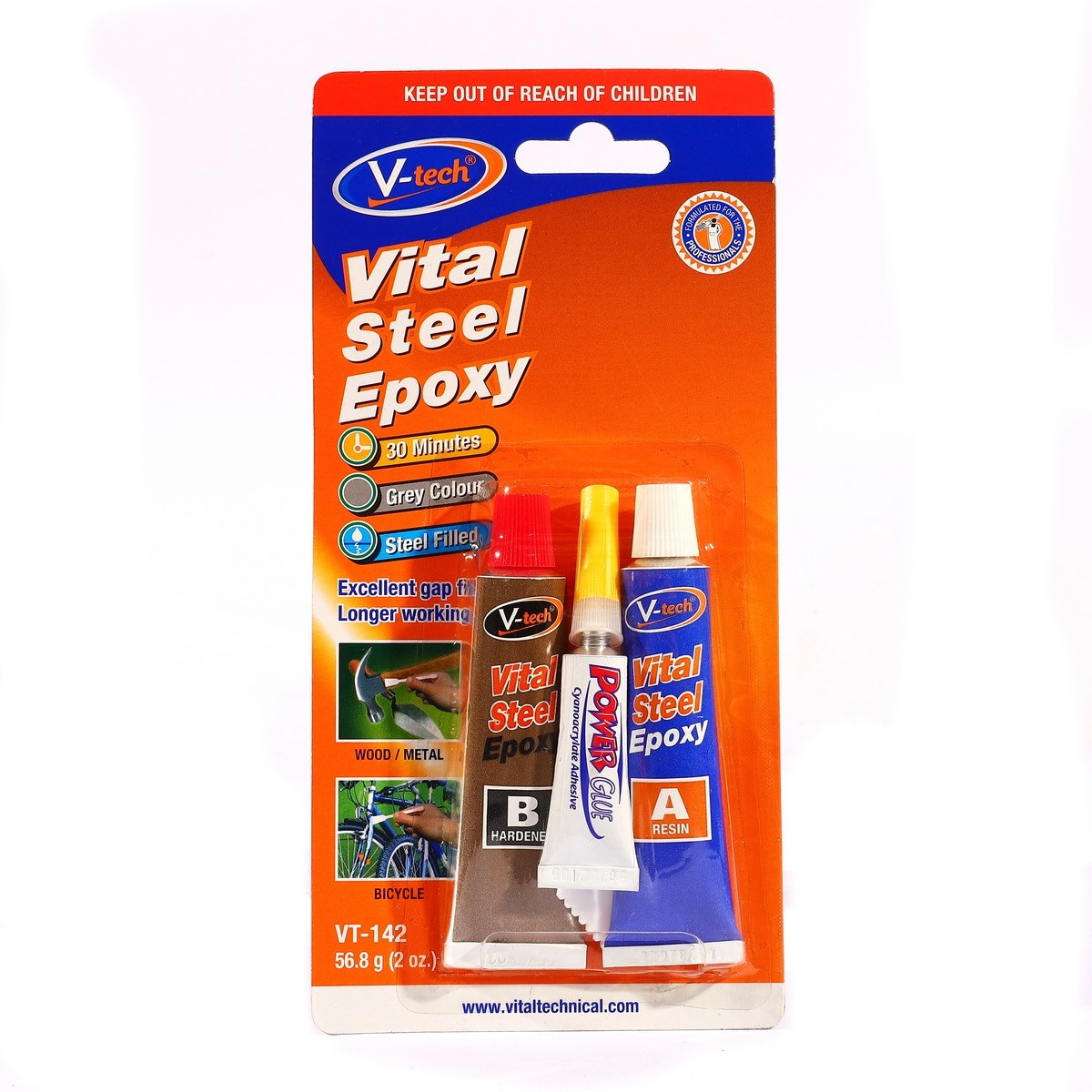 V-tech VT-142B กาวอีพ็อกซ์ซี่สีเทา แบบผสม 56.8g (แห้งช้า)