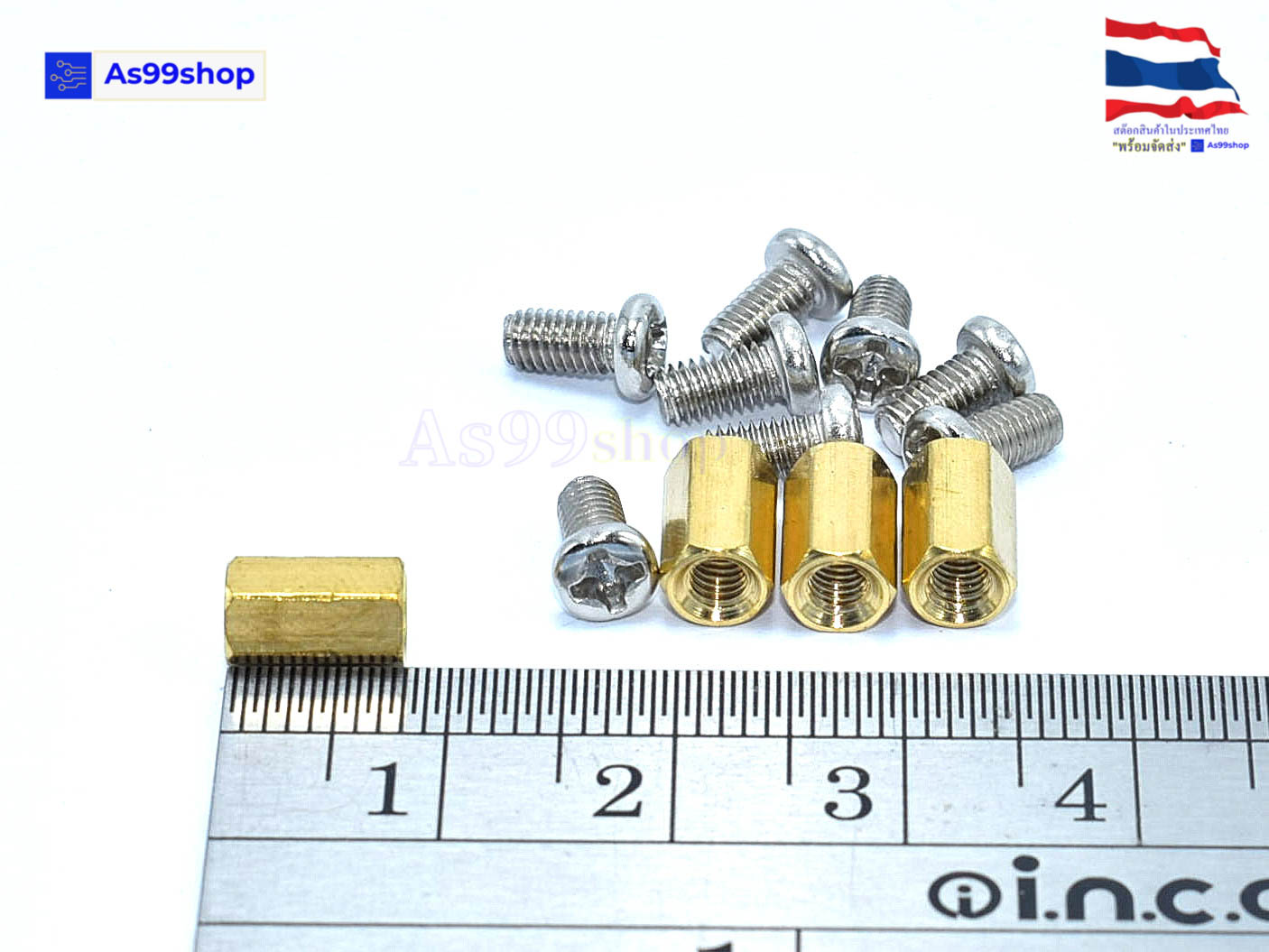 M3*8 double-pass hexagonal Copper column( 1 ชุด 4 ตัว )+น๊อตหัวกลม 8 ตัว