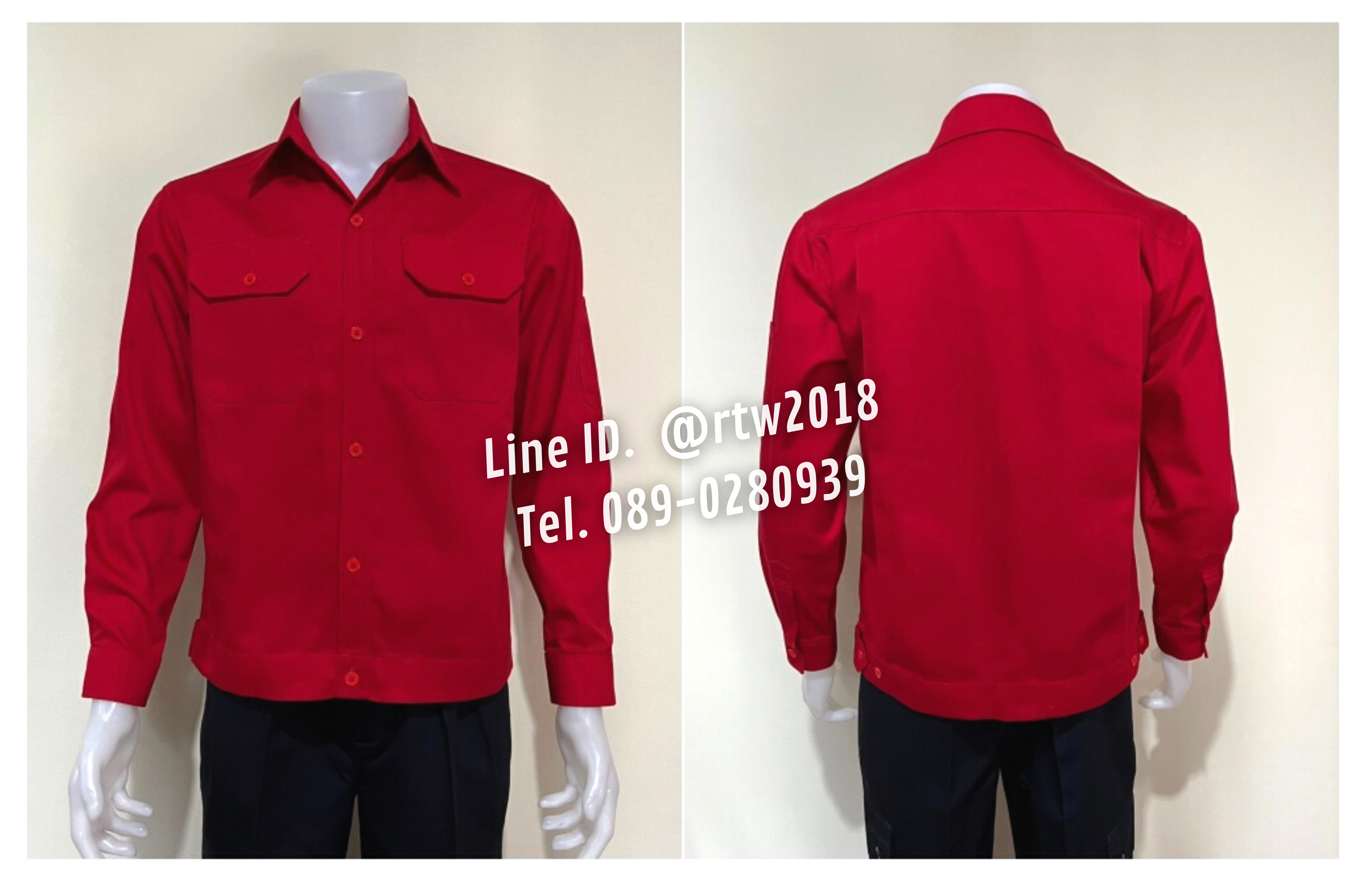 รหัส AฺB1.6 : เสื้อช่างแขนยาวผ้าคอมทวิวสีแดงล้วน
