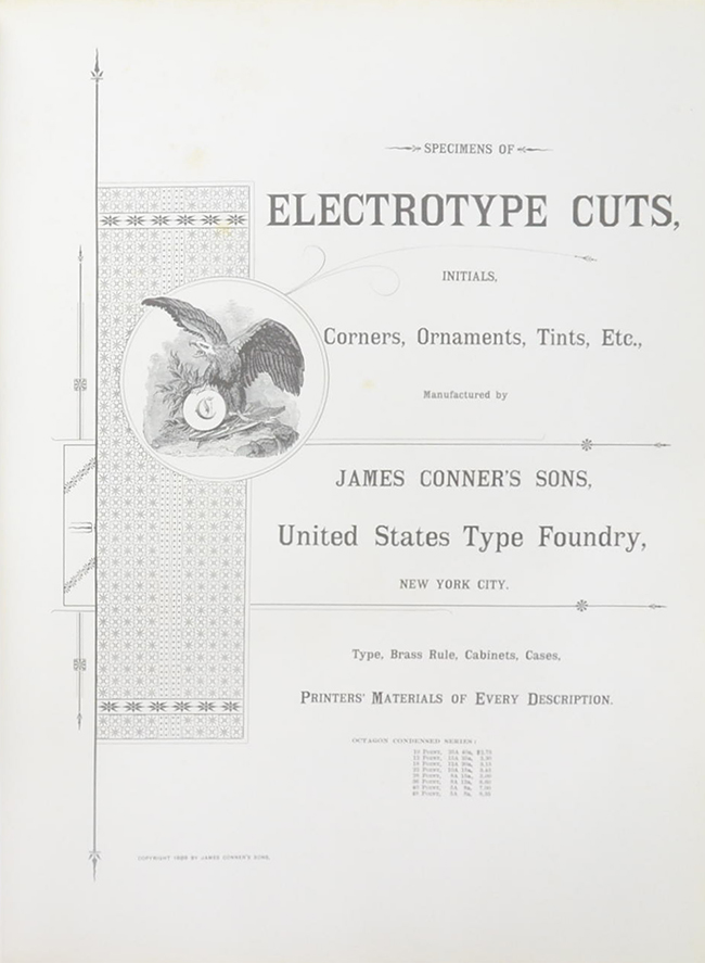 JAMES CONNER’S SONS ELEC TROTYPE SPECIMENS 1888