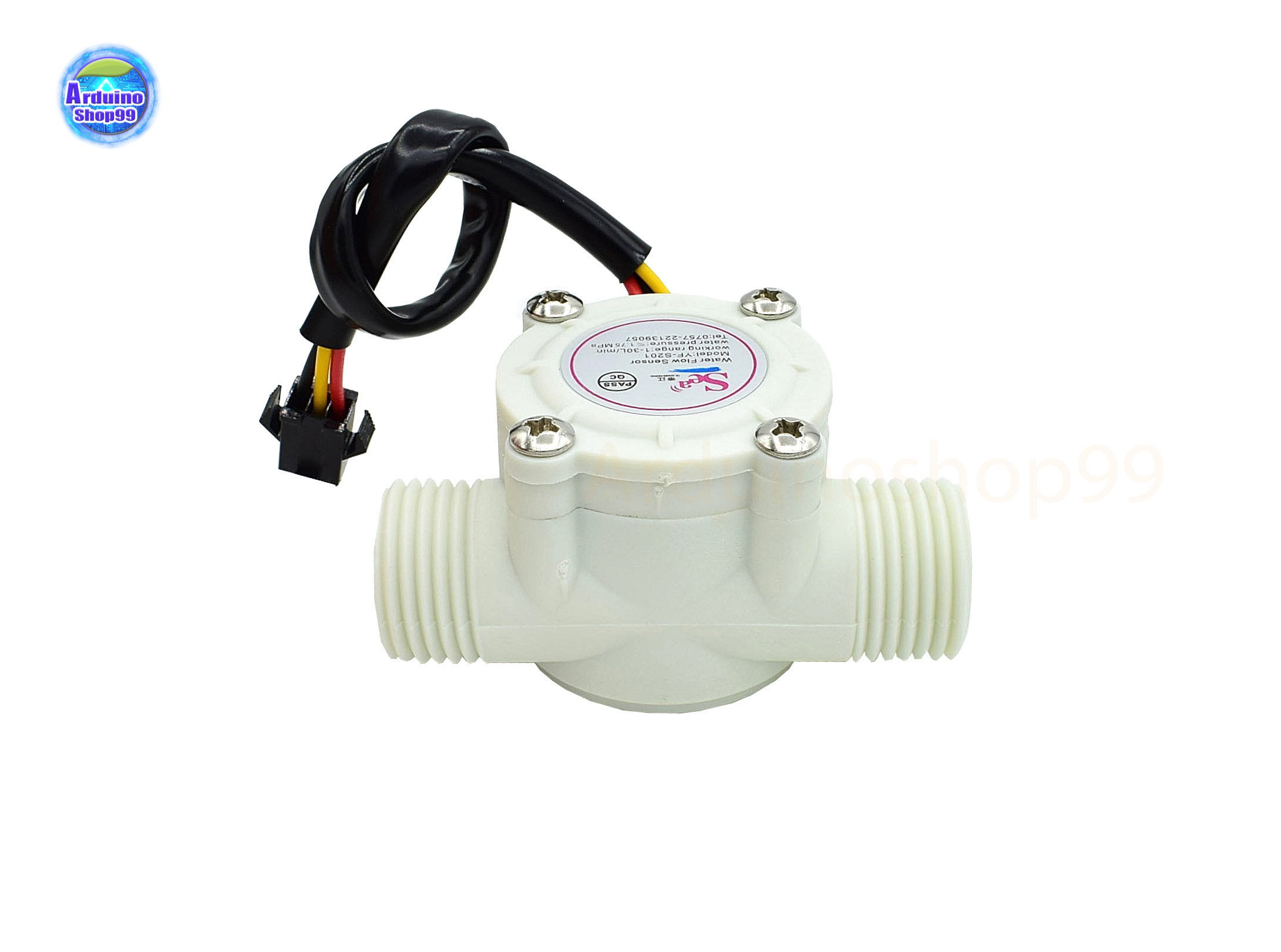 YF-S201 Hall Effect Water Flow Meter Sensor วัดอัตราการไหลของน้ำ ขนาดท่อ 1/2” สีขาว