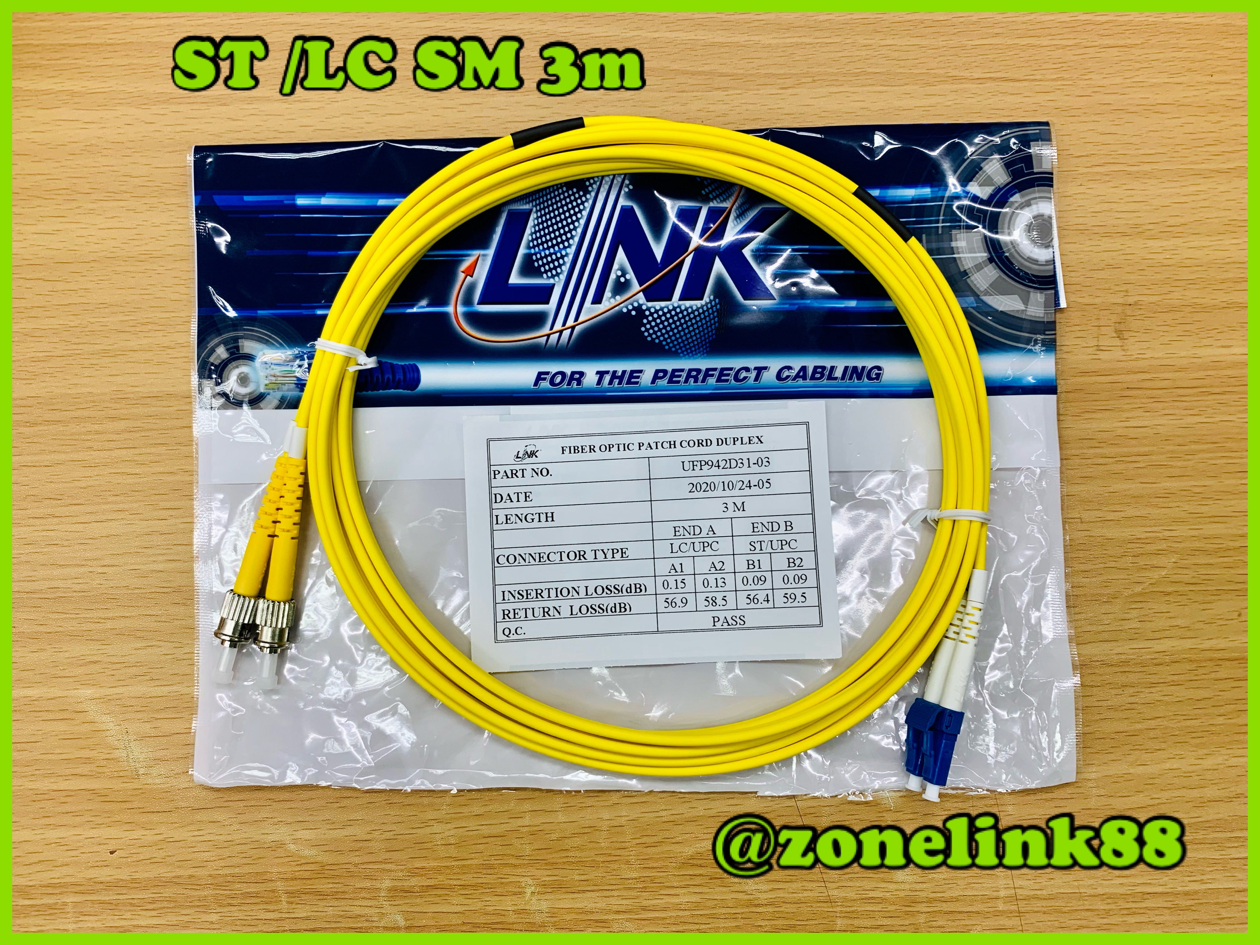 Link UFP942D31-03 ST/UPC to LC/UPC SM 9/125 Duplex Patch cord 3m.LSZH