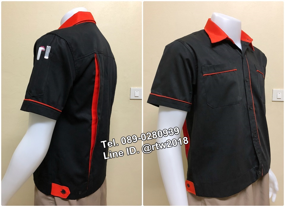 เสื้อช่างแขนสั้นแบบดำกุ้นส้ม (รหัส A38)