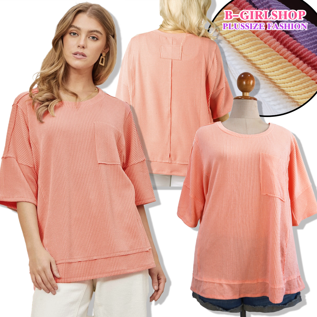 Ha6784 *แบรนด์นอก Andree* ไซส์ 3x เสื้อยืดสาวอวบสีส้มผ้าทอลายนูนยืดเยอะ เนื้อดี ใส่สบาย แต่งกระเป๋าตรงอก รอบอก 56 ยืด 62 วงแขน 24 - 31 ชาย 62 - 74 ยาว 29 นิ้ว