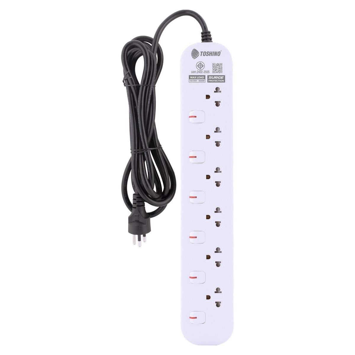 TOSHINO JT6-3M ปลั๊กพ่วง 6ช่อง/ 6สวิตซ์/ 3เมตร 16A/3600W