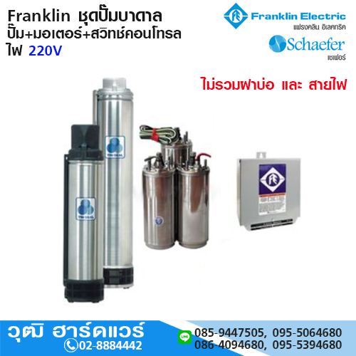Franklin ชุดปั๊มบาดาล ปั๊ม+มอเตอร์+สวิทช์ ไฟ 220V ไม่รวม ฝาบ่อ,สายไฟ