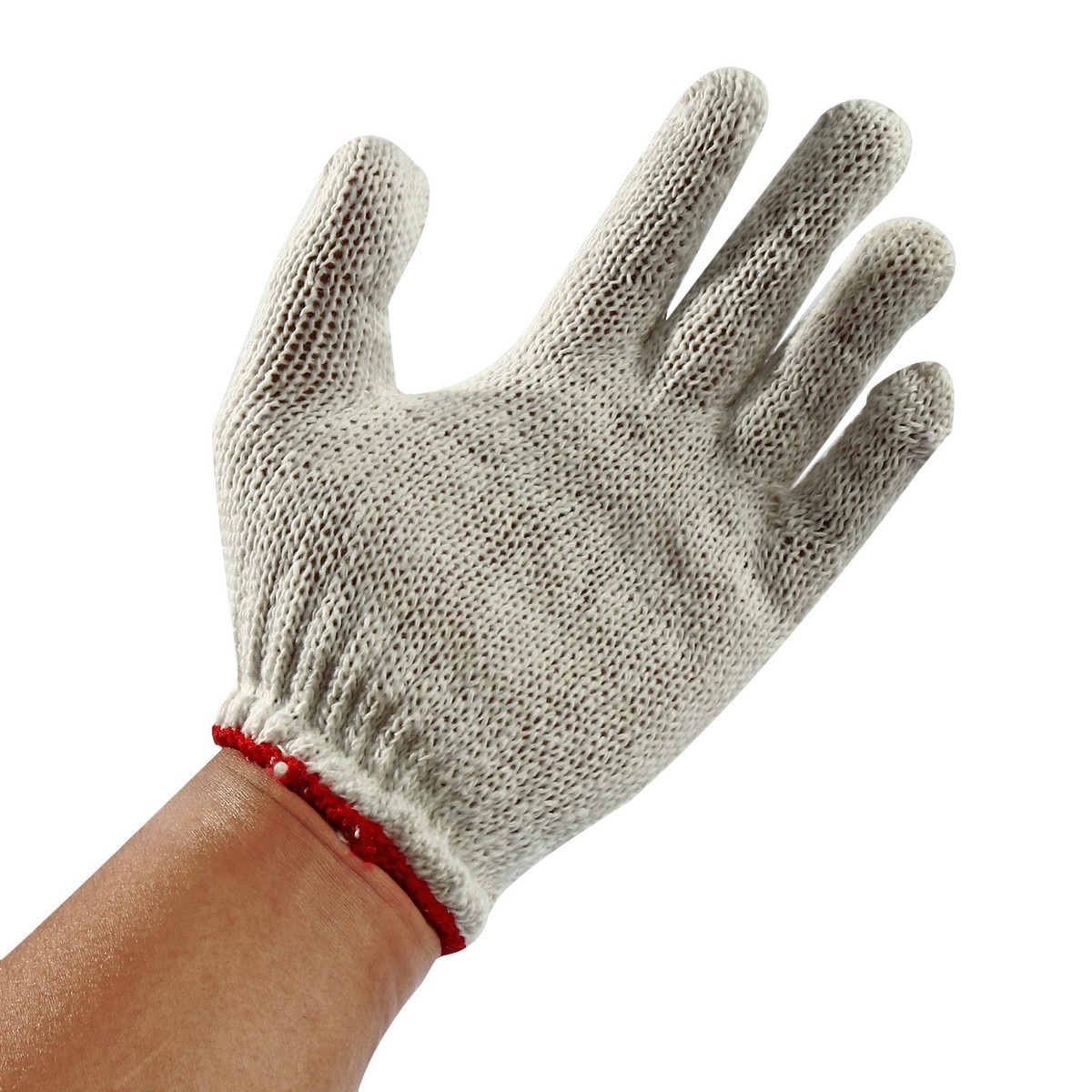 ถุงมือผ้า สีขาว ขอบแดง 400g