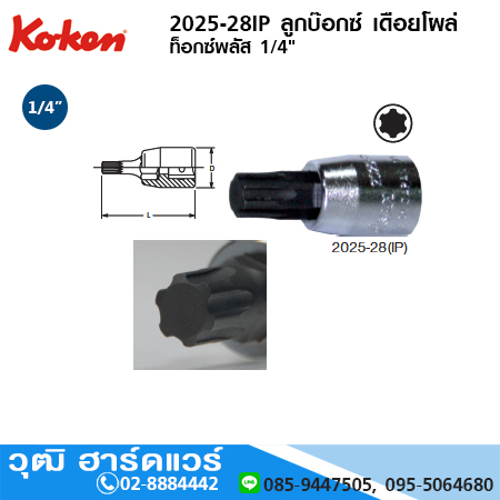 KOKEN 2025-28IP ลูกบ๊อกซ์ เดือยโผล่ ท็อกซ์พลัส 1/4" No.8IP-40IP