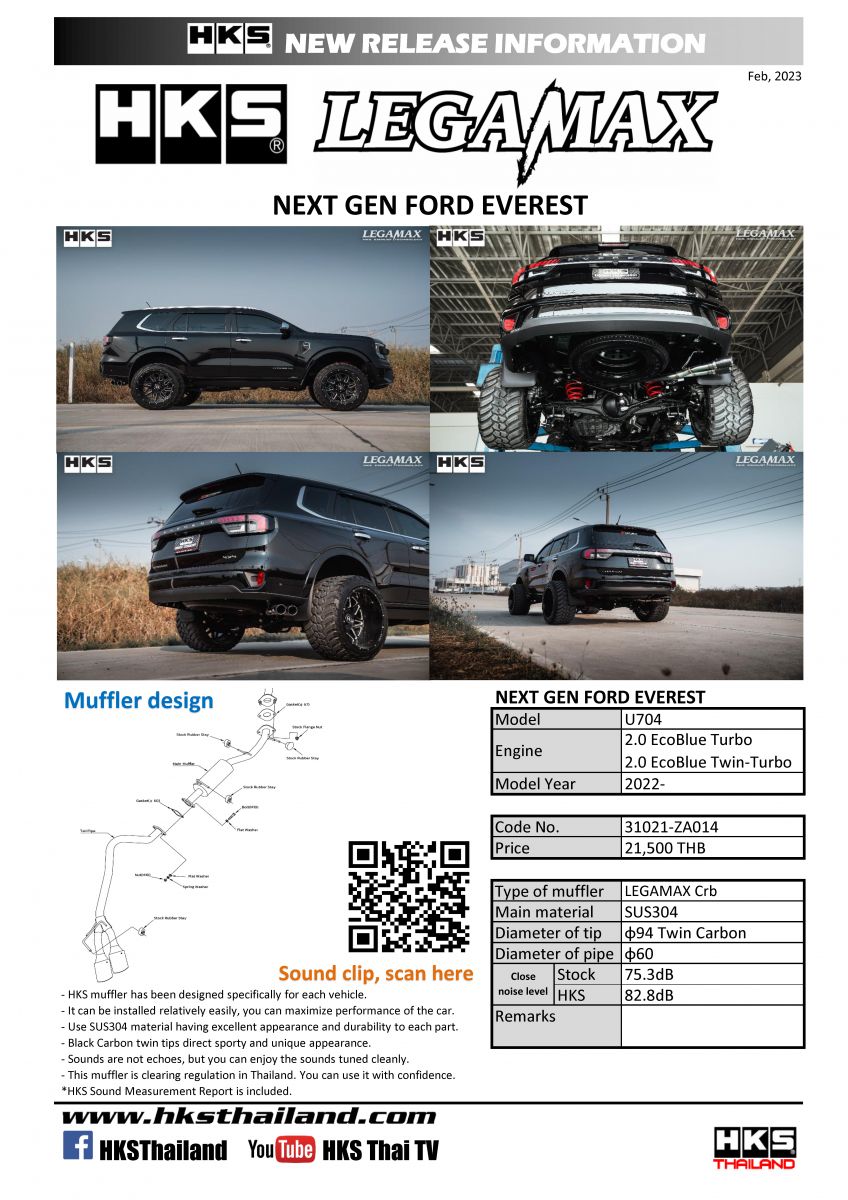 ท่อ HKS สำหรับรถรุ่นFORD EVEREST NEXT GEN 2022+