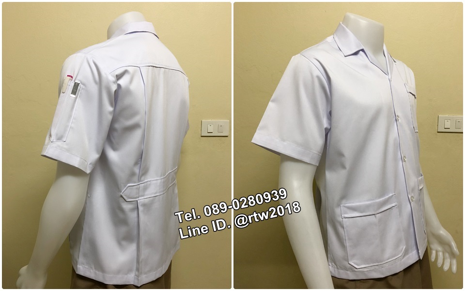 รหัส A13 : เสื้อช่างแขนสั้นผ้าคอมทวิวสามกระเป๋าสีฟ้าอ่อนล้วน