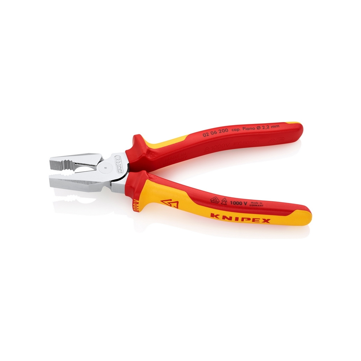 KNIPEX 02 06 200 คีมอเนกประสงค์ชนิดแรงงัดสูง เคลือบโครม ด้ามVDE 200mm ป้องกันกระแสไฟ 1000V