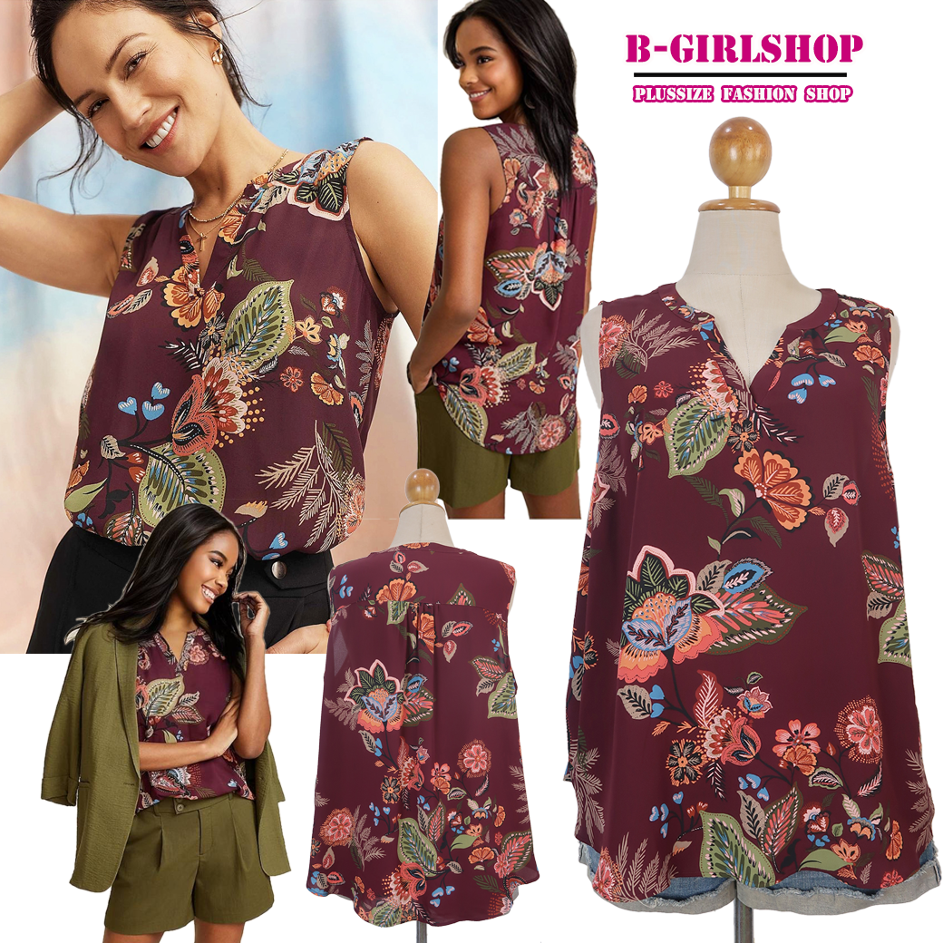 Ha4992 *แบรนด์นอก Maurices* ไซส์ 3x เสื้อแขนกุดผ้าเนื้อพริ้วใส่เย็น ทรงสวย ตัดเย็บดี งานสวยมาก สีเบอร์กันดี รอบอก 56 วงแขน 26 ชาย 62 ยาวหน้า 30 หลัง 31 นิ้ว