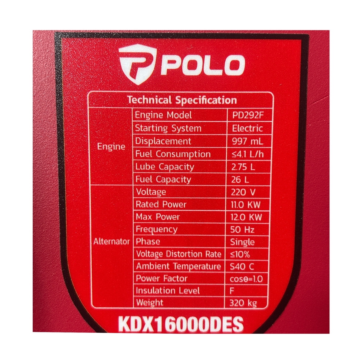 POLO KDX16000DES เครื่องปั่นไฟดีเซล (รุ่นเงียบ) 12kw/220V กุญแจสตาร์ท