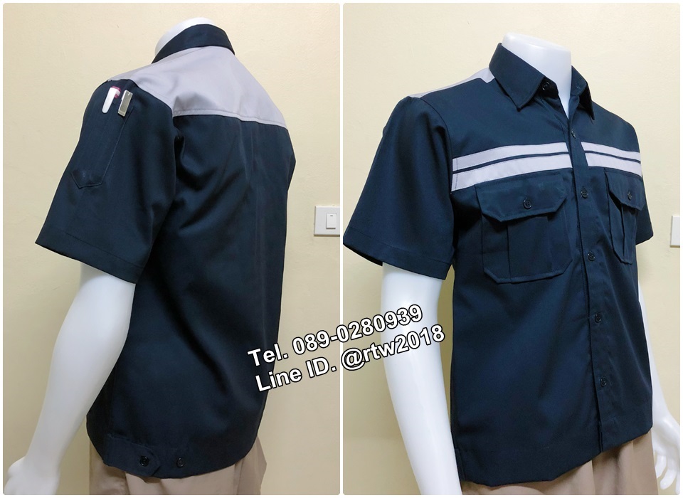 เสื้อช่างแขนสั้นแบบกรมคาดอกเทาคู่ (รหัส A39)