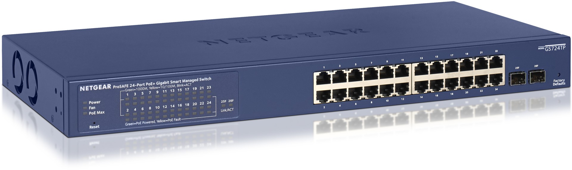 GS724TP — 24-Port Gigabit Ethernet PoE Smart Managed Pro Switch with 2 SFP Ports