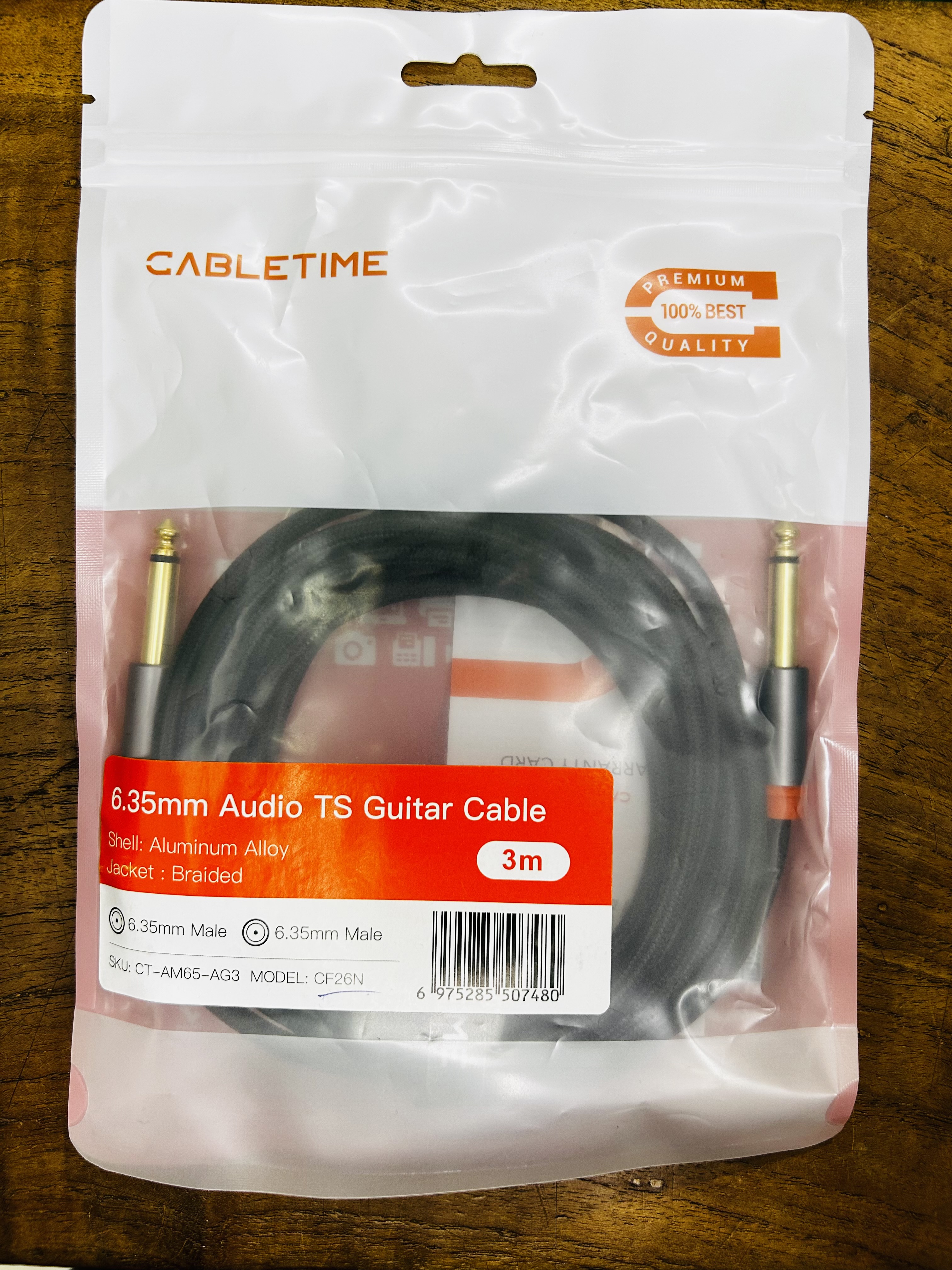 CABLETIME CF26N 6.35mm Audio TS Guitar Cable 3m.