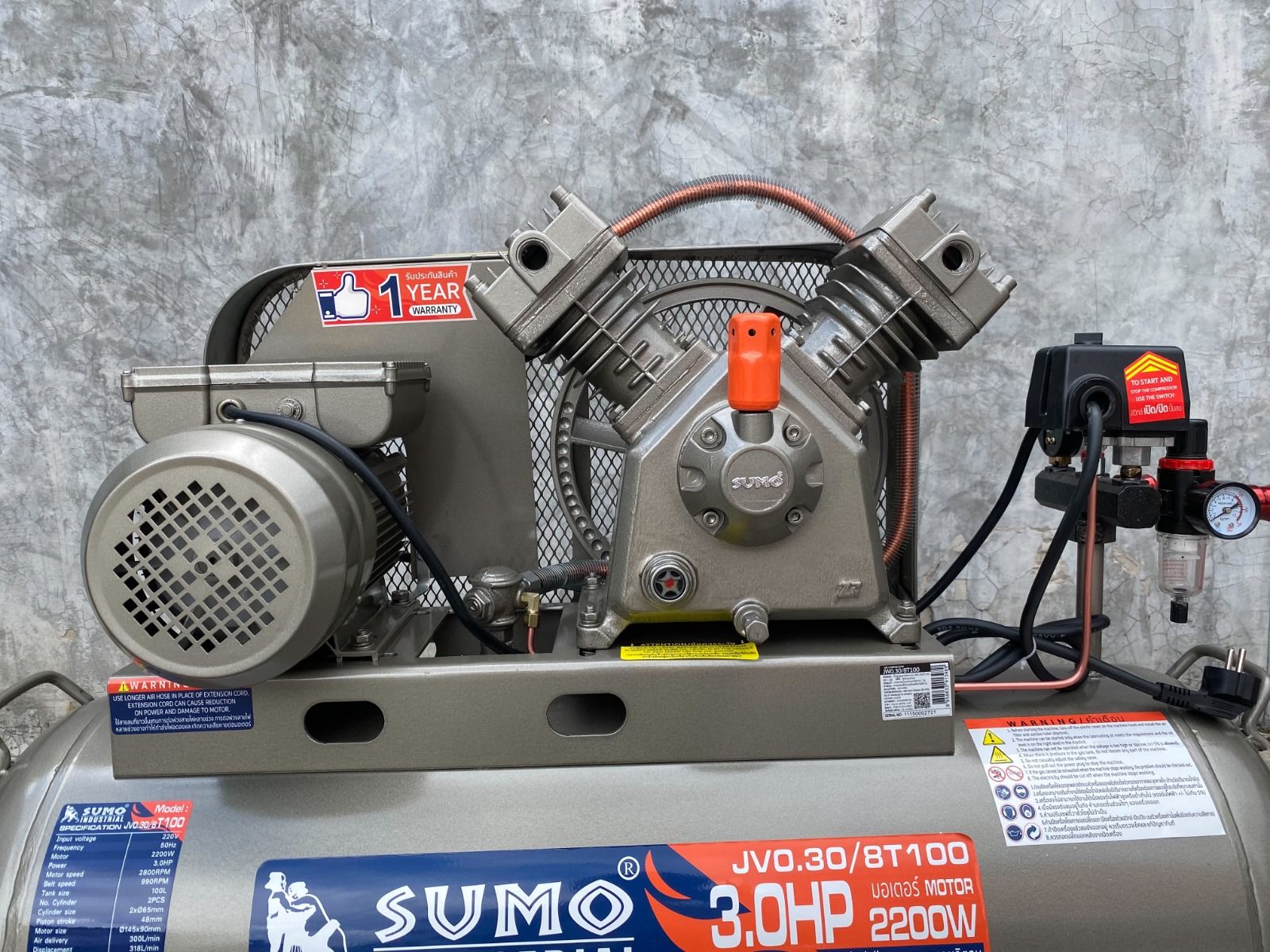 SUMO JV0.30/8T100 ปั๊มลมสายพาน 100L 3HP/220V