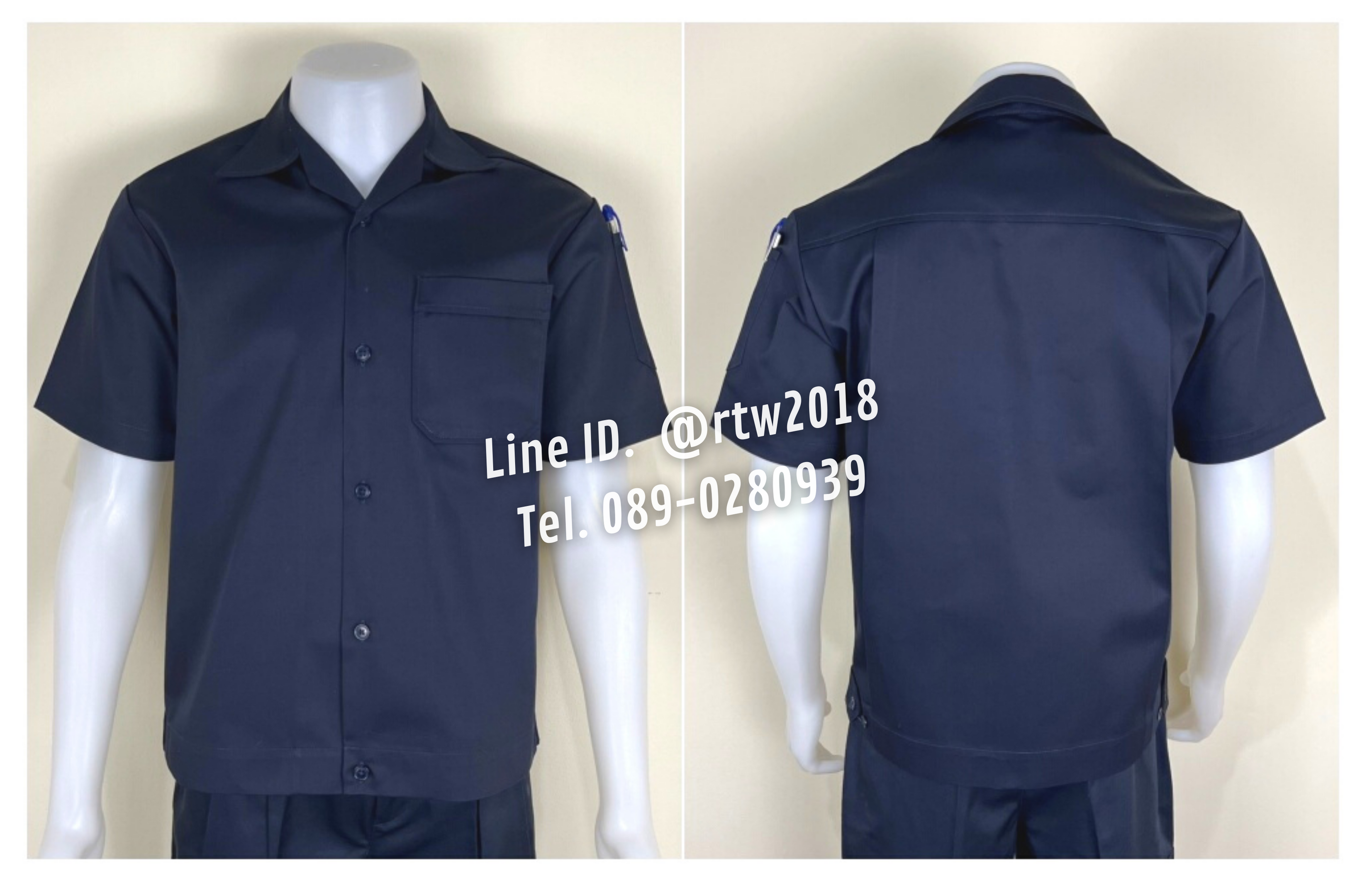 รหัส A3.1 : เสื้อช่างแขนสั้นผ้าคอมทวิวกระเป๋าเดียวสีกรมท่าล้วน