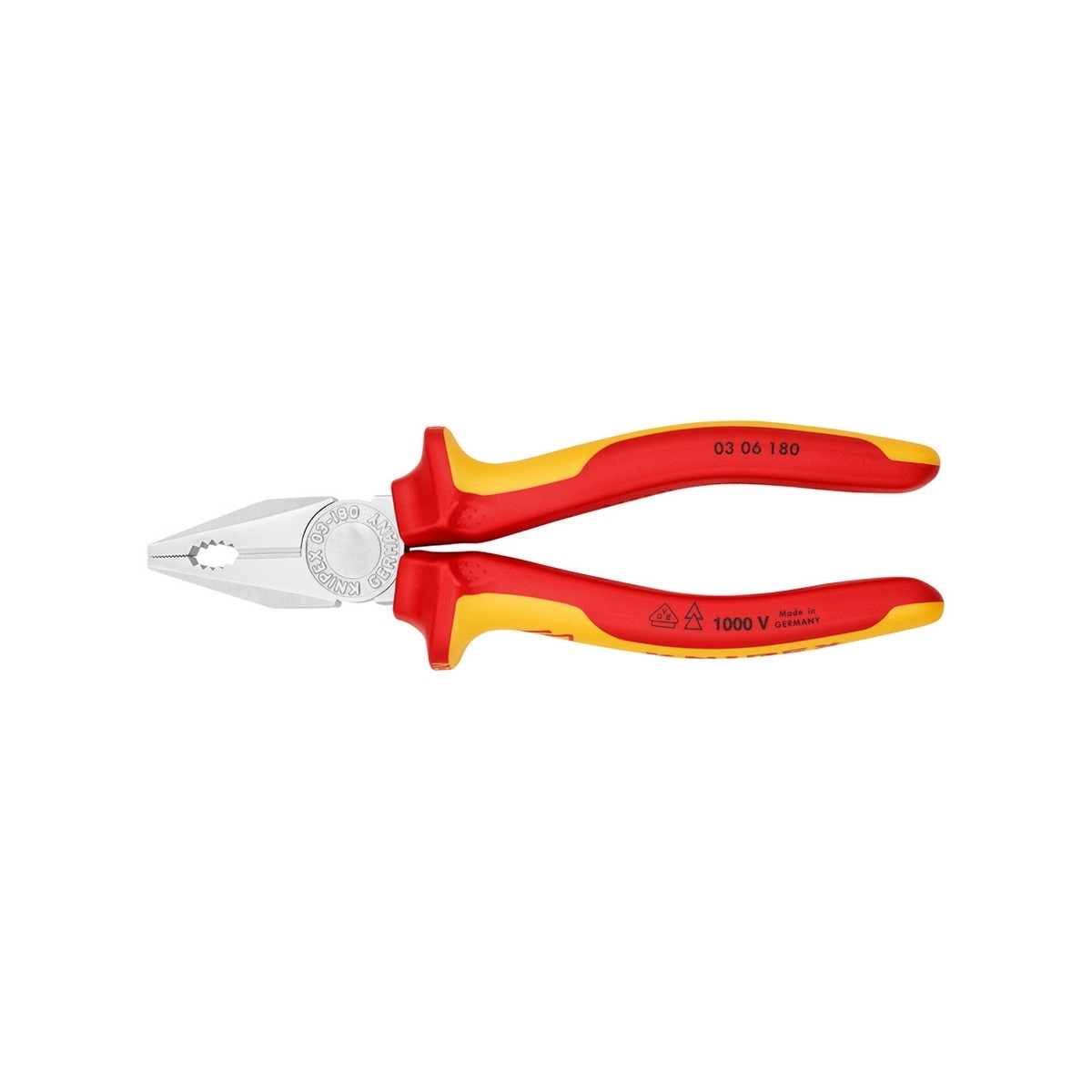 KNIPEX 03 06 180 คีมอเนกประสงค์ เคลือบโครม ด้าม VDE 180mm ป้องกันกระแสไฟ 1000V