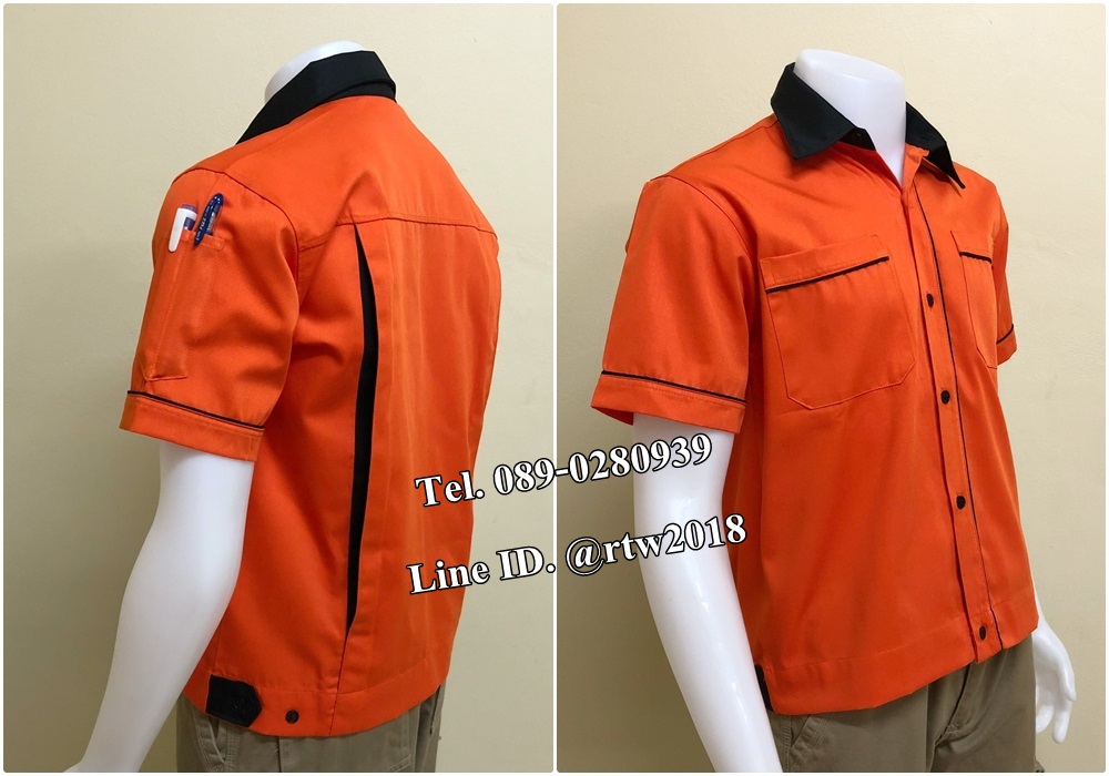 เสื้อช่างแขนสั้นแบบส้มกุ้นดำ (รหัส A92)