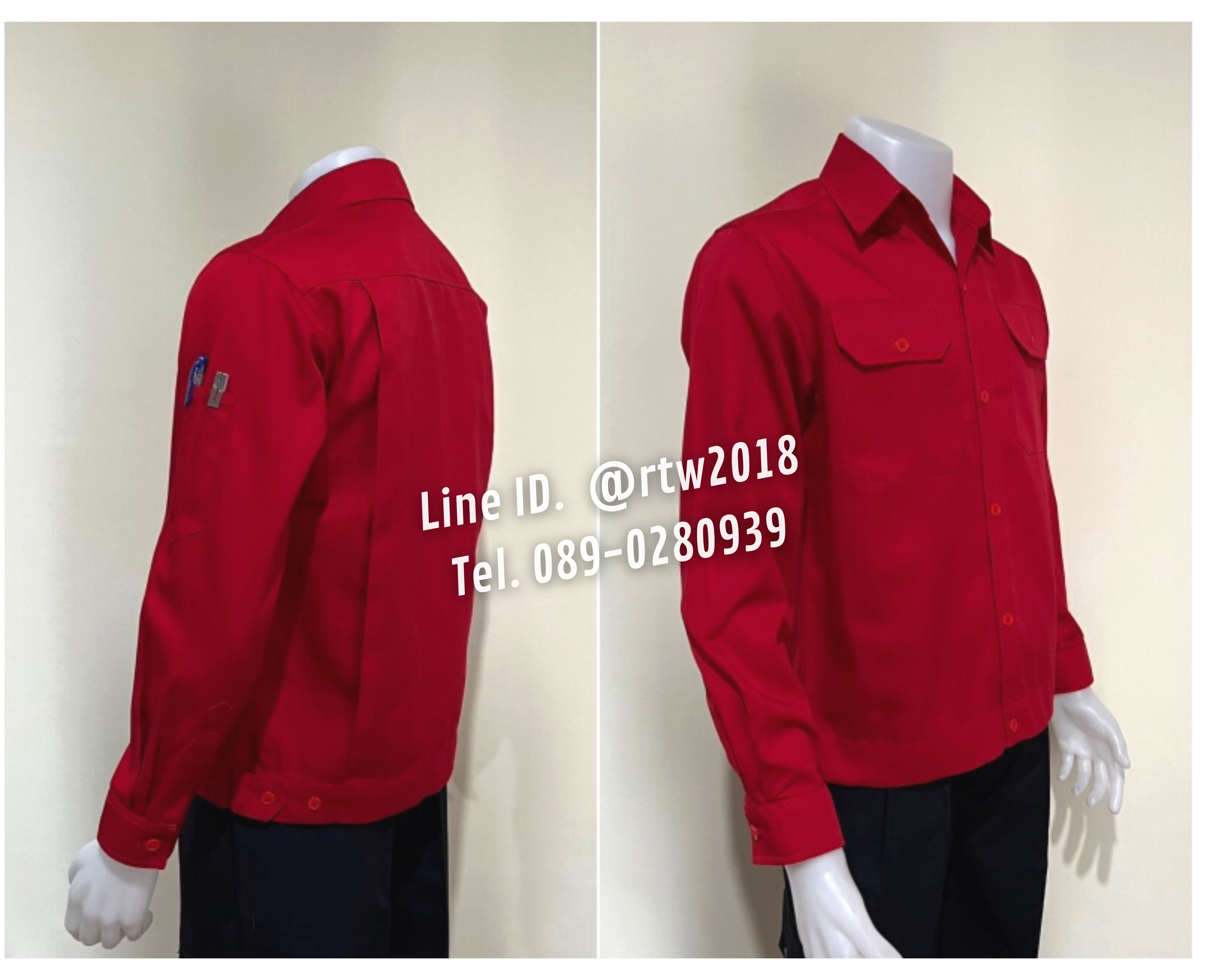 รหัส AฺB1.6 : เสื้อช่างแขนยาวผ้าคอมทวิวสีแดงล้วน