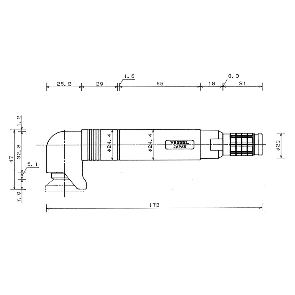VESSEL GT-MG25-9CF เครื่องเจียรลมสายอ่อน แกน M7 งอ 90 องศา 25000rpm