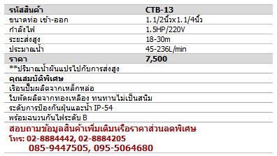 CRI CTB-13 ปั๊มหอยโข่ง 1.1/2นิ้วx1.1/4นิ้ว 1.5HP/220V