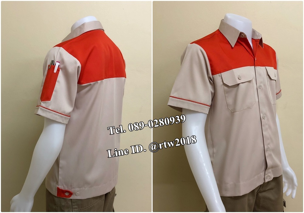 เสื้อช่างแขนสั้นแบบครีมอกส้ม (รหัส A82)