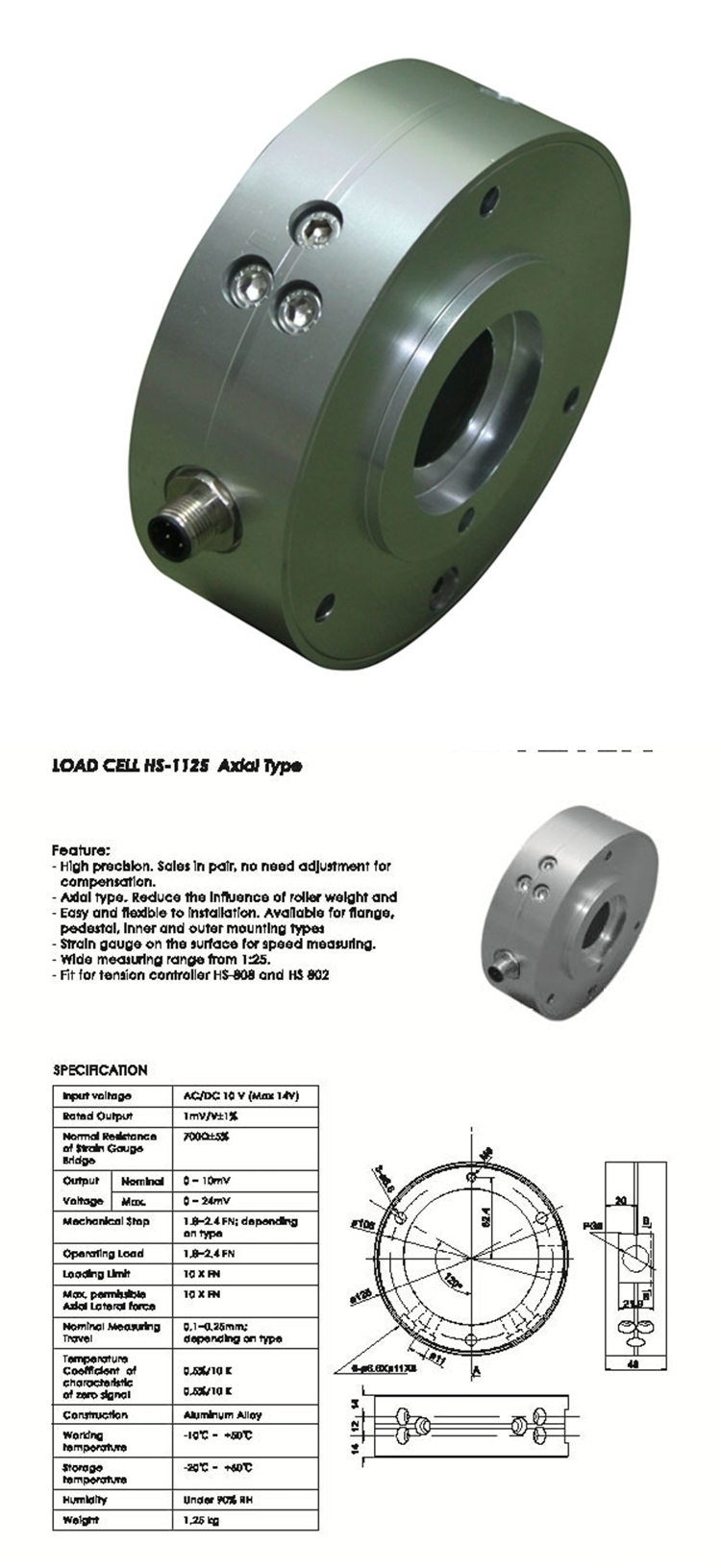 Tension Sensor / Loa - Tension Sensor / Load Cell HS-1125 Axial Type