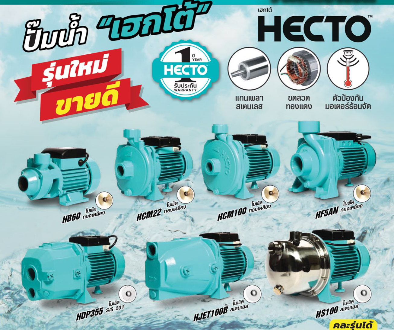 HECTO ปั๊มหอยโข่งบาดาล 1 HP รุ่น HDP355(EJECTOR) ขนาดท่อ 1x1.25x1 นิ้ว ปริมาณน้ำ 5-38 ลิตร/นาที ระยะส่งไกลสุด 45-5 เมตร