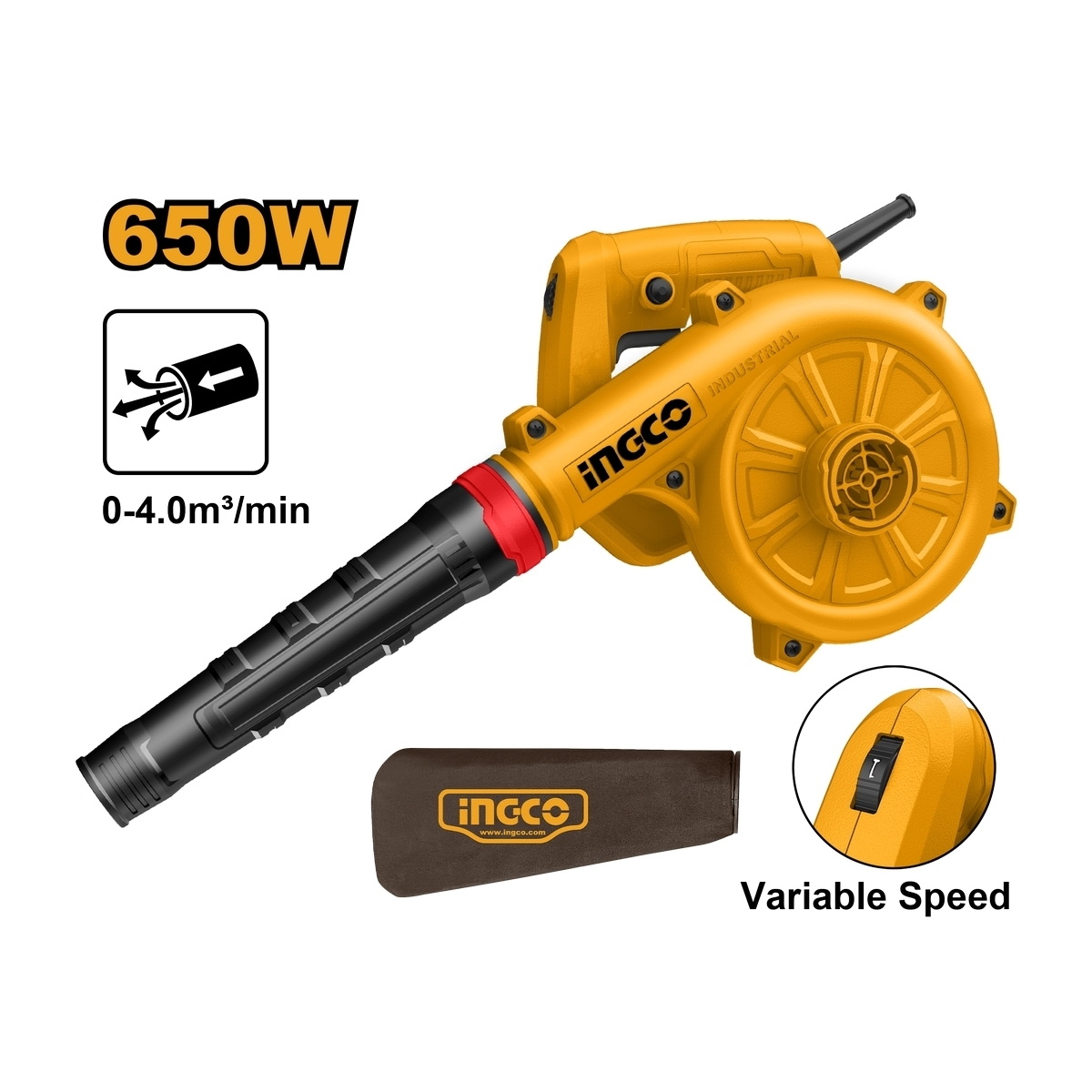 INGCO AB6038 เครื่องเป่าลม 650W ปรับรอบ มีถุงเก็บฝุน