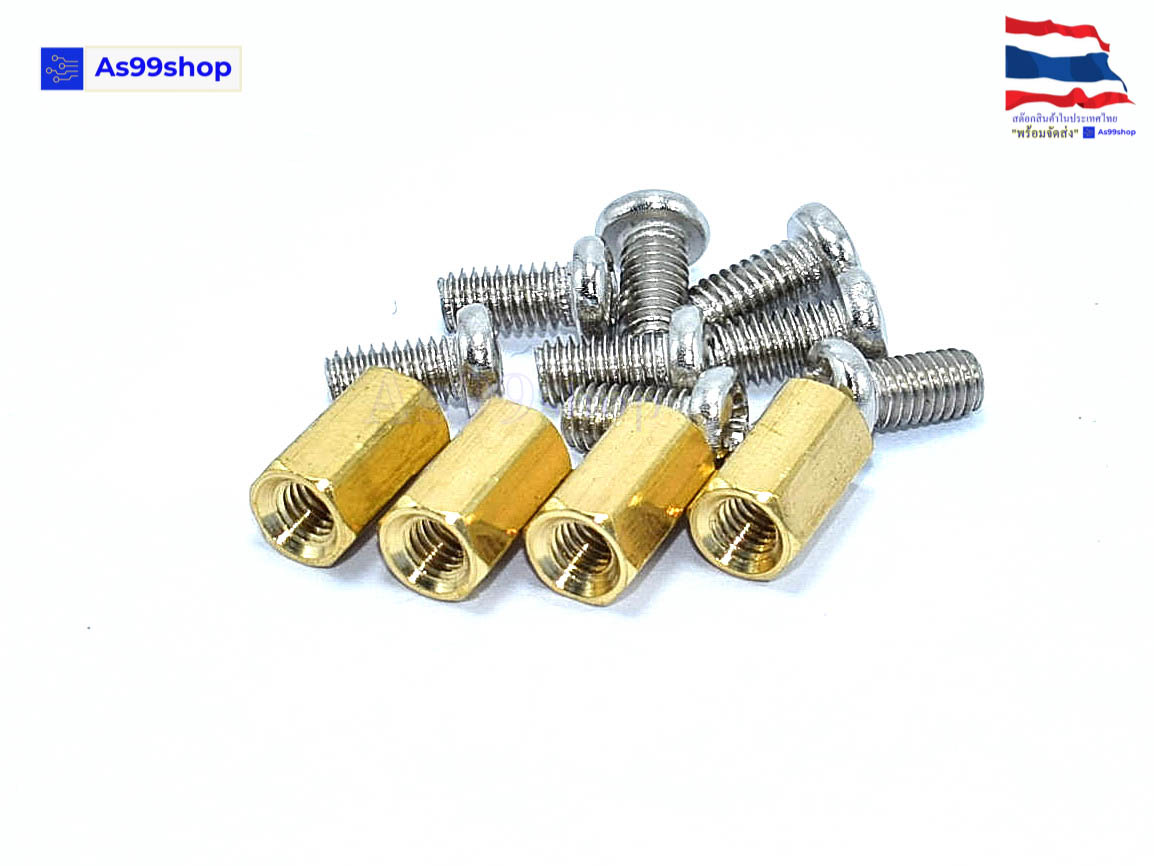 M3*8 double-pass hexagonal Copper column( 1 ชุด 4 ตัว )+น๊อตหัวกลม 8 ตัว