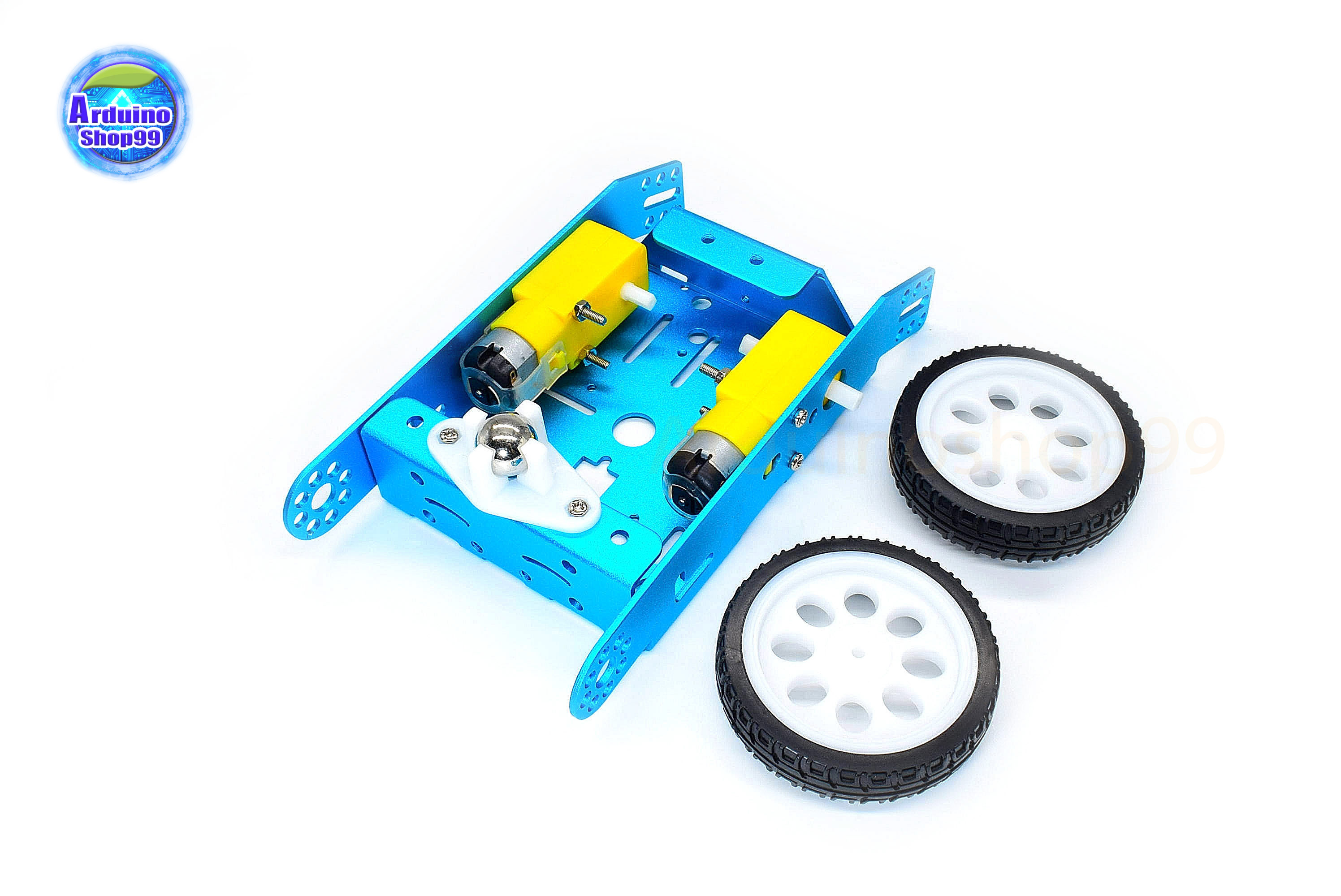 โครงรถหุ่นยนต์ Aluminum alloy robot Smart car ล้อขาว/ยางดำ สี Metallic Blue
