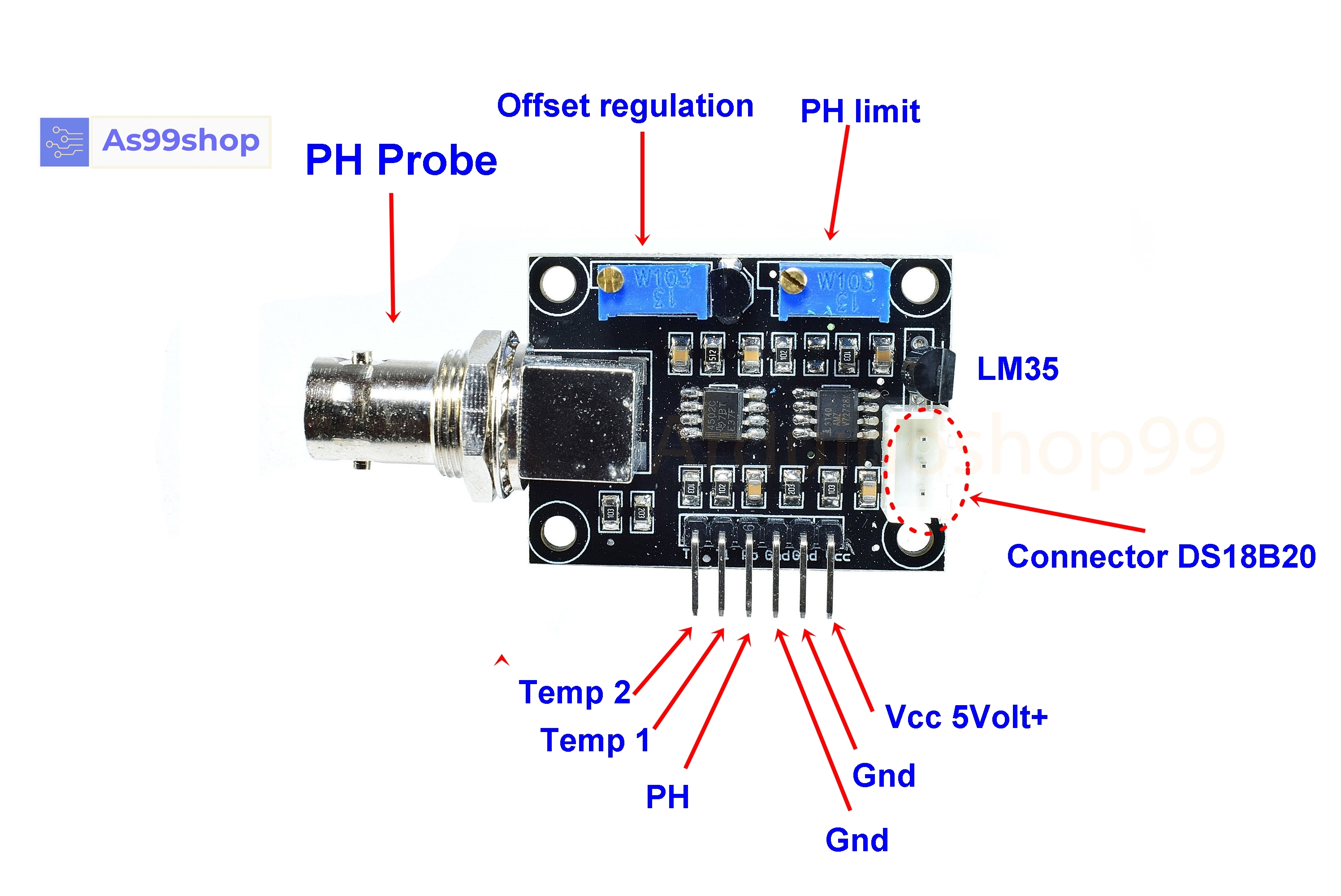 เซ็นเซอร์วัดค่า PH ของน้ำ PH Sensor Module with Probe E-201-C + Arduino module