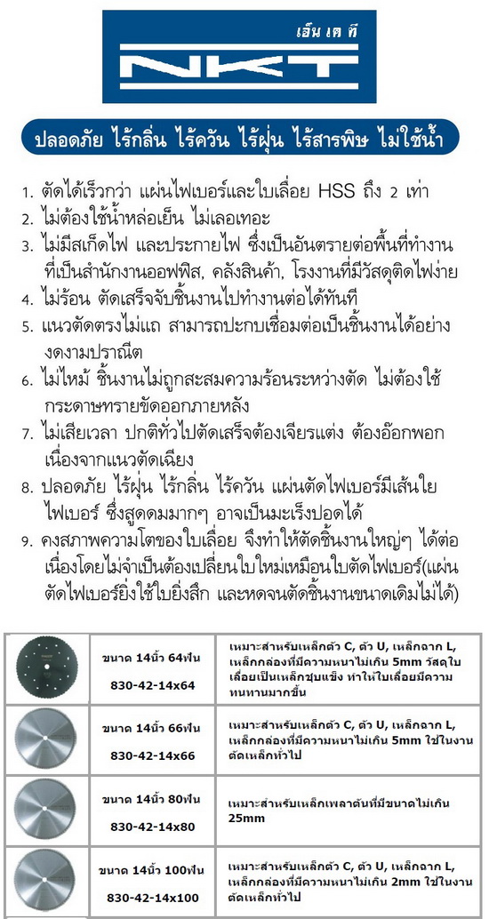 NKT ใบเลื่อยวงเดือนคาร์ไบท์ ตัดเหล็ก / ตัดสแตนเลส ขนาด 14นิ้ว (830-42)