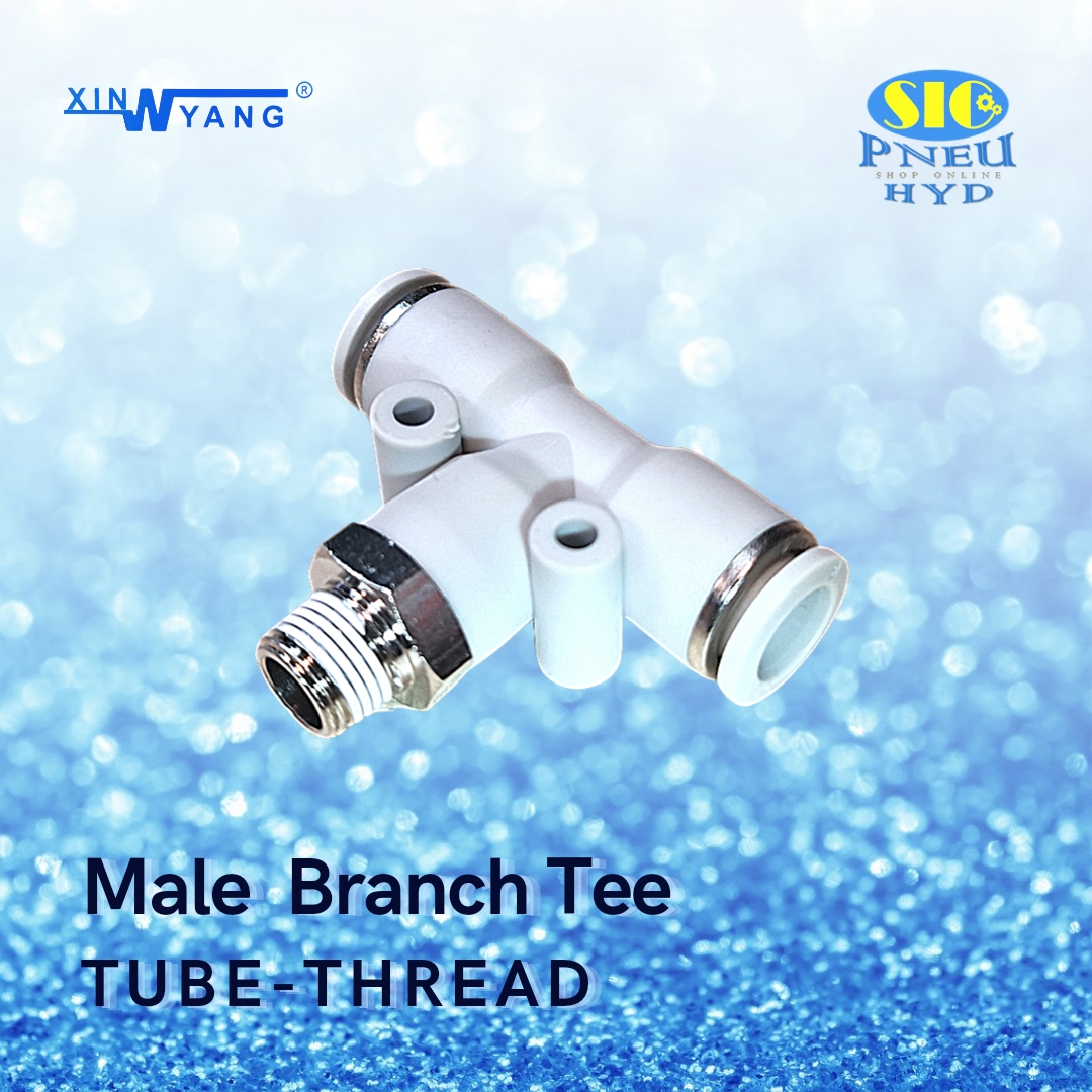 SPB : MALE BRANCE T TUBE TO THREAD ข้อต่อลม 3 ทาง ตัว T สวมสาย 2 ทาง เกลียวลงล่าง เกลียว PT