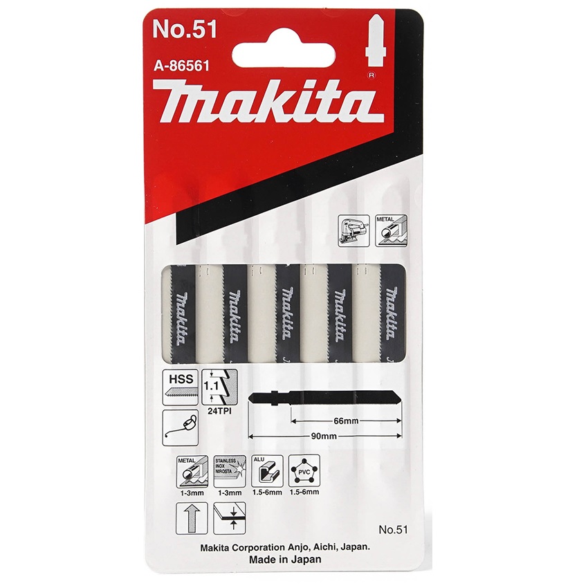 MAKITA A-86561 ใบเลื่อยจิ๊กซอว์ No.51 (5ใบ/แผง) ตัดเหล็ก-สแตนเลส