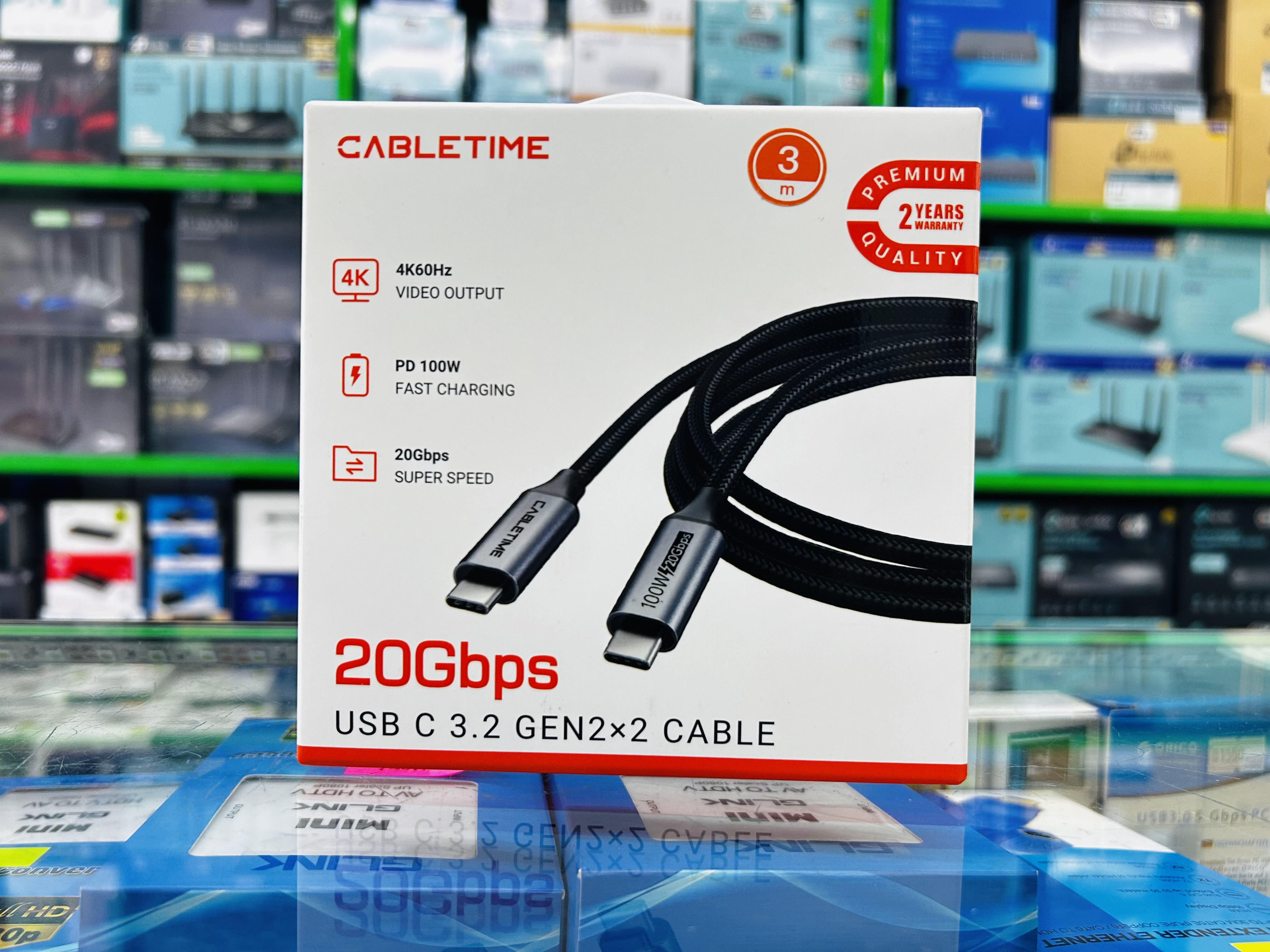 CABLETIME CT-C160-PU31 USB 3.2 Gen 2 Type C ถึง USB Type C Cable 3m 20Gbps