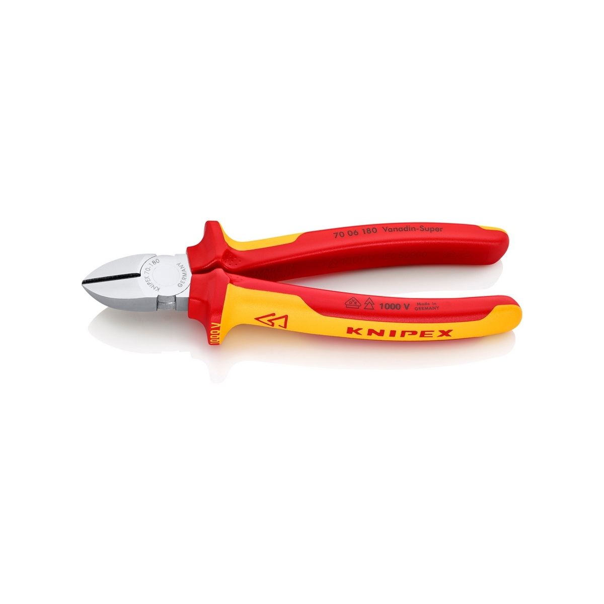 KNIPEX 70 06 180 คีมตัดปากเฉียงเคลือบโครม ด้าม VDE 180mm