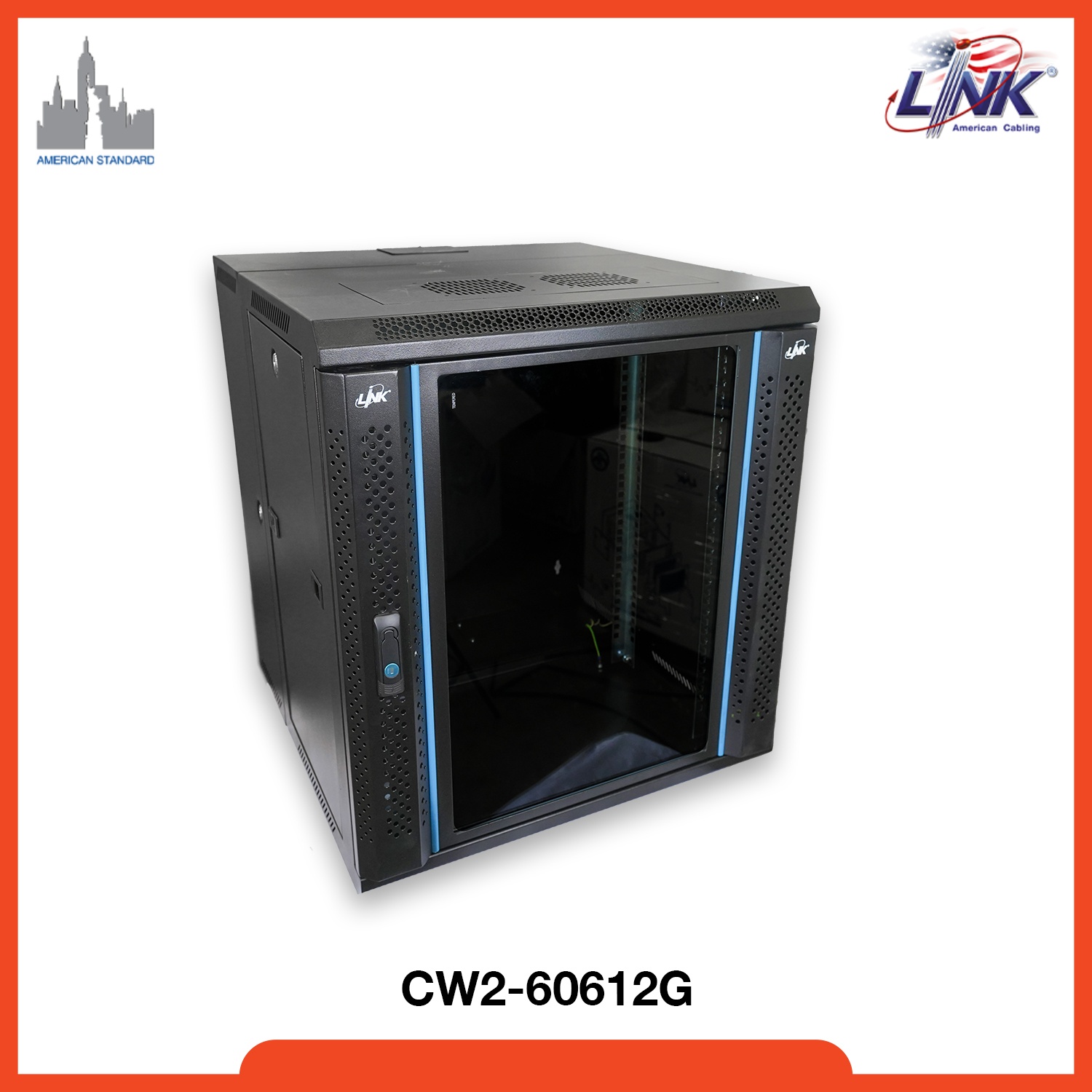 CW2-60612G 19” LINK TEMPERED GLASS WALL RACK 12U, Deep 60 cm., 2 Parts 60 x 60 x 64.0