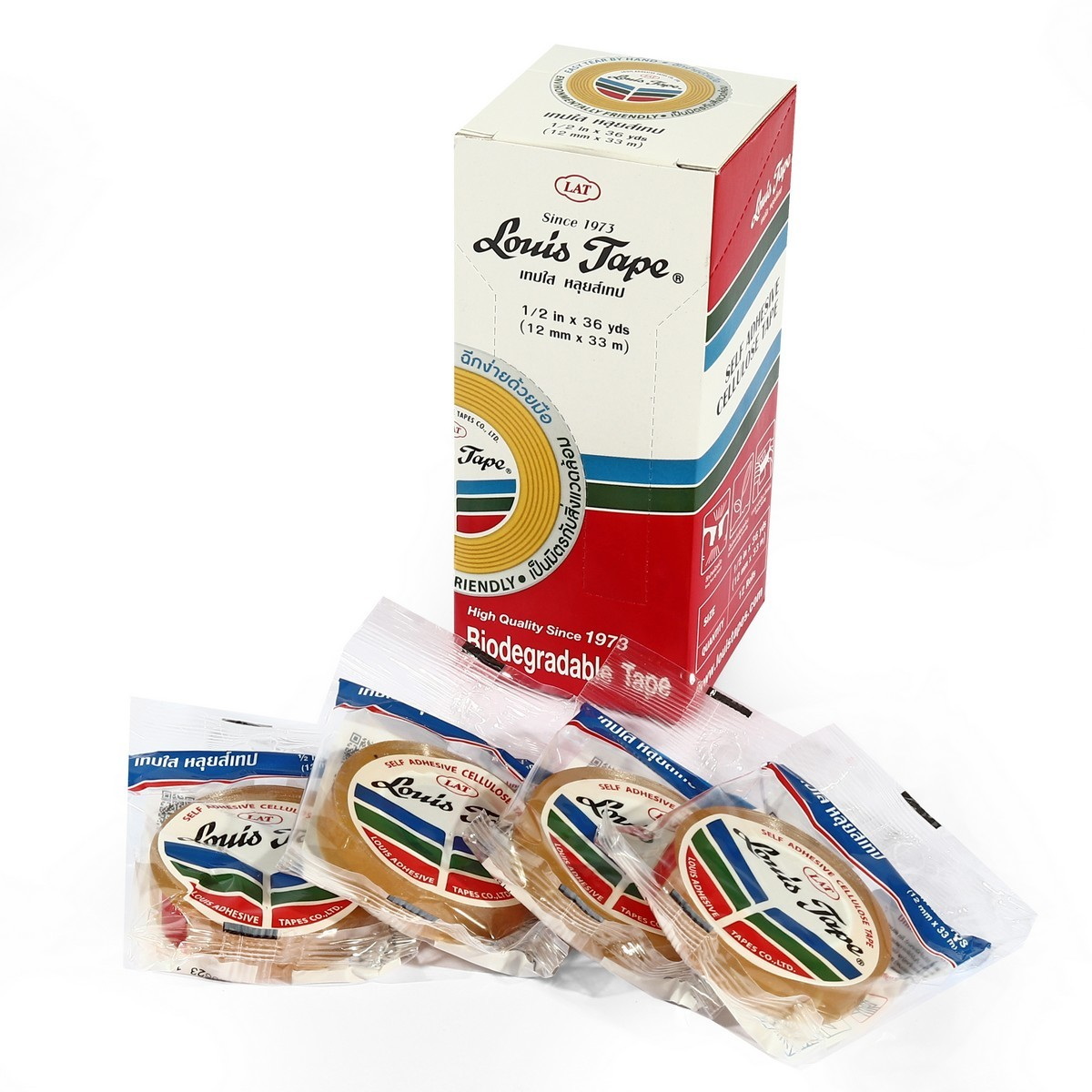 LOUIS TAPE เทปใส แกนเล็ก,แกนใหญ่ หน้ากว้าง 1/2",3/4",1" ยาว 36 หลา